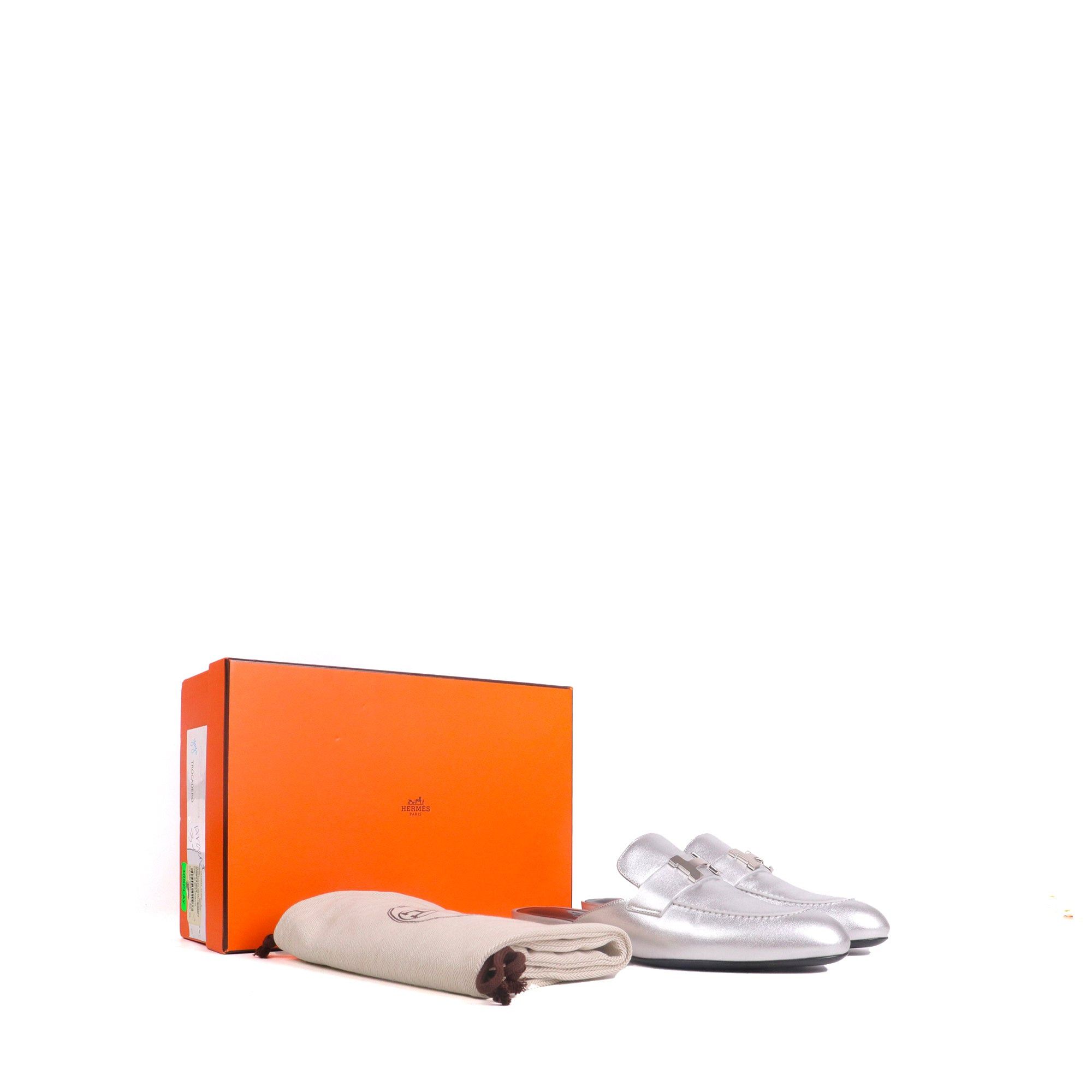 Hermes HERMÈS - Trocadéro Hermès mules in silver leather (T37) Size US 6 / IT 36 - 6 Thumbnail