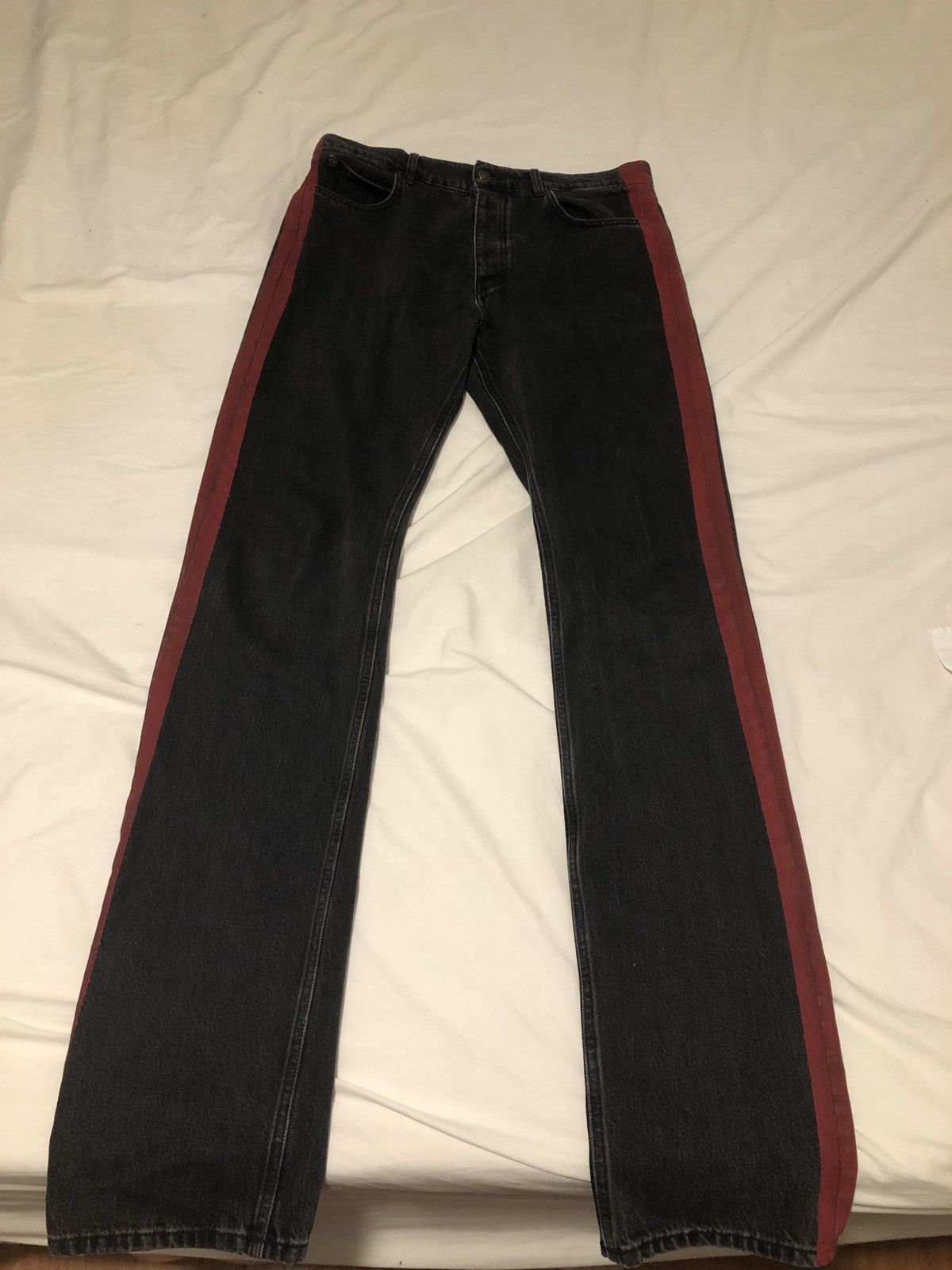 Balenciaga red hot sale stripe denim