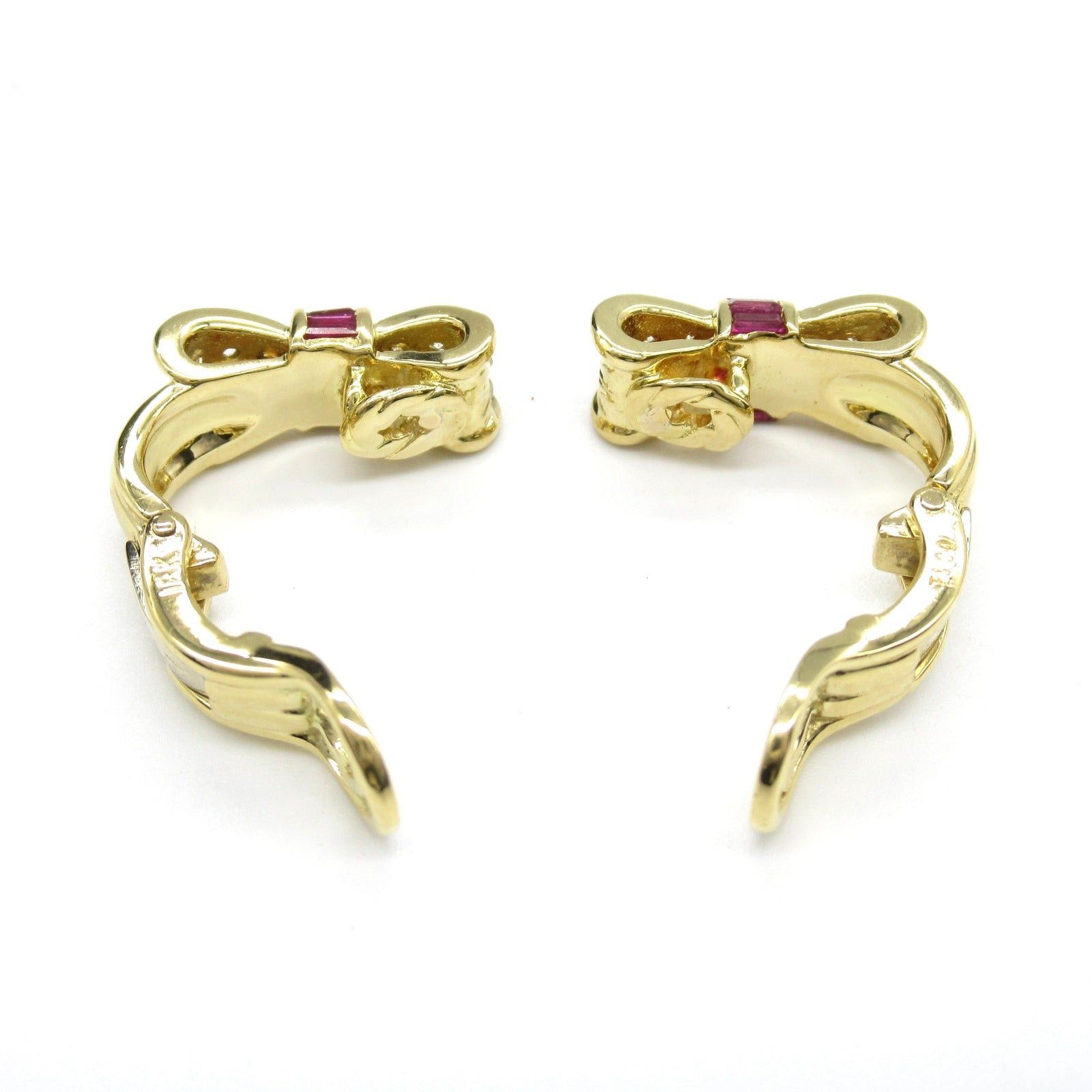 Tiffany & Co. Tiffany Co Ribbon Motif Ruby Diamond Earrings K18 (Yellow Gold) Red Clear Size ONE SIZE - 3 Thumbnail