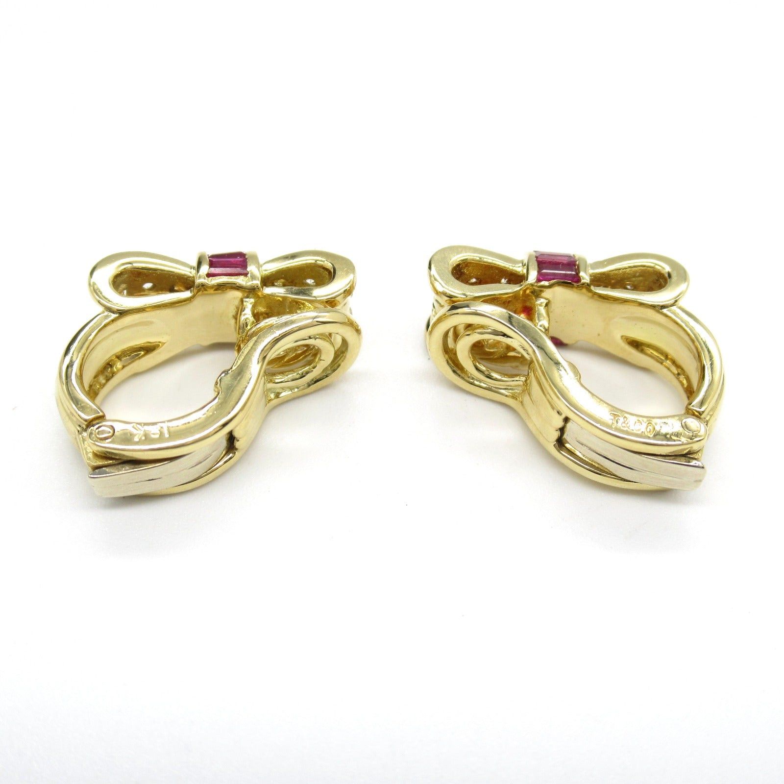 Tiffany & Co. Tiffany Co Ribbon Motif Ruby Diamond Earrings K18 (Yellow Gold) Red Clear Size ONE SIZE - 2 Thumbnail