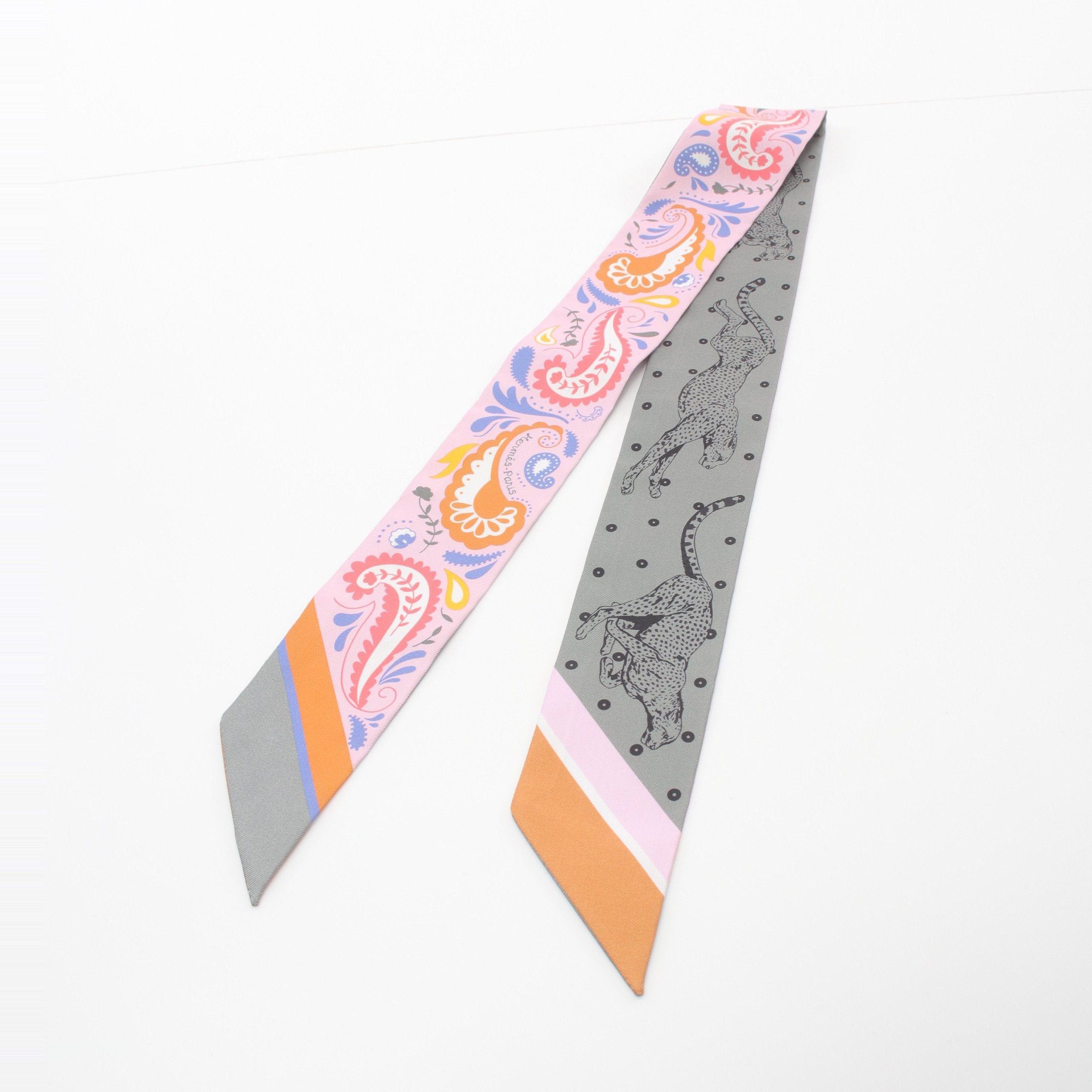 Hermes Hermes Twilly Guepards Bandana Ribbon Scarf Silk Light Pink Multicolor Size ONE SIZE - 4 Thumbnail