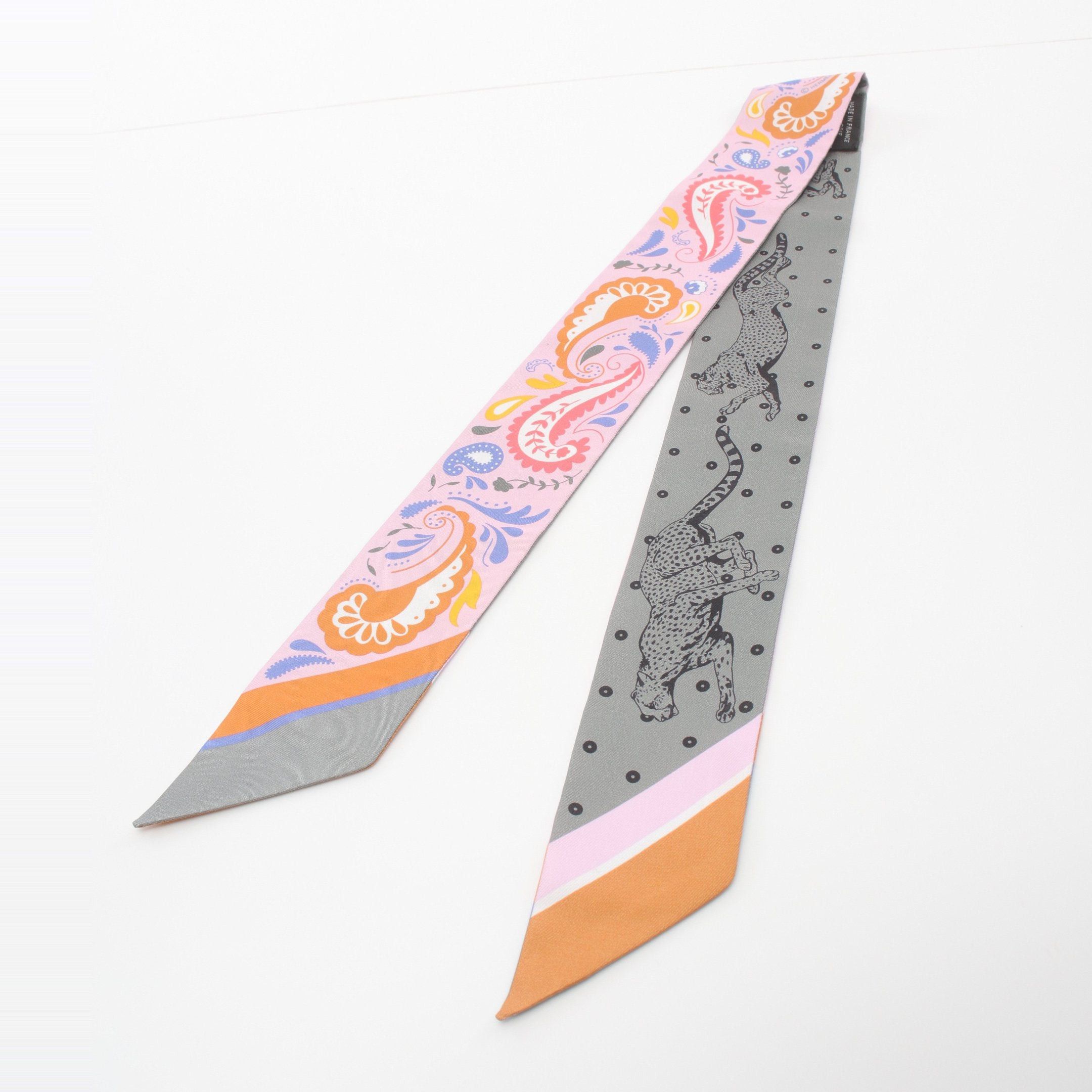 Hermes Hermes Twilly Guepards Bandana Ribbon Scarf Silk Light Pink Multicolor Size ONE SIZE - 5 Thumbnail