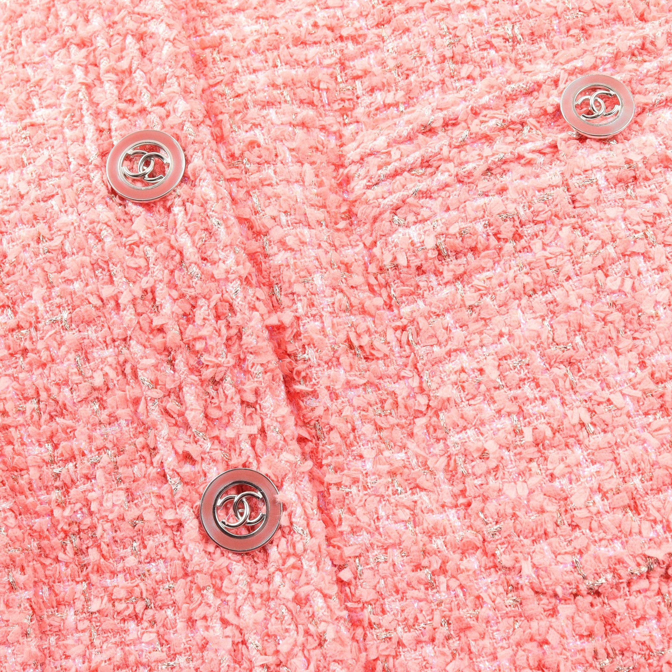 Chanel Chanel Cocomark Button Tweed No-Collar Jacket Nylon Cotton Coral Pink Size ONE SIZE - 7 Thumbnail
