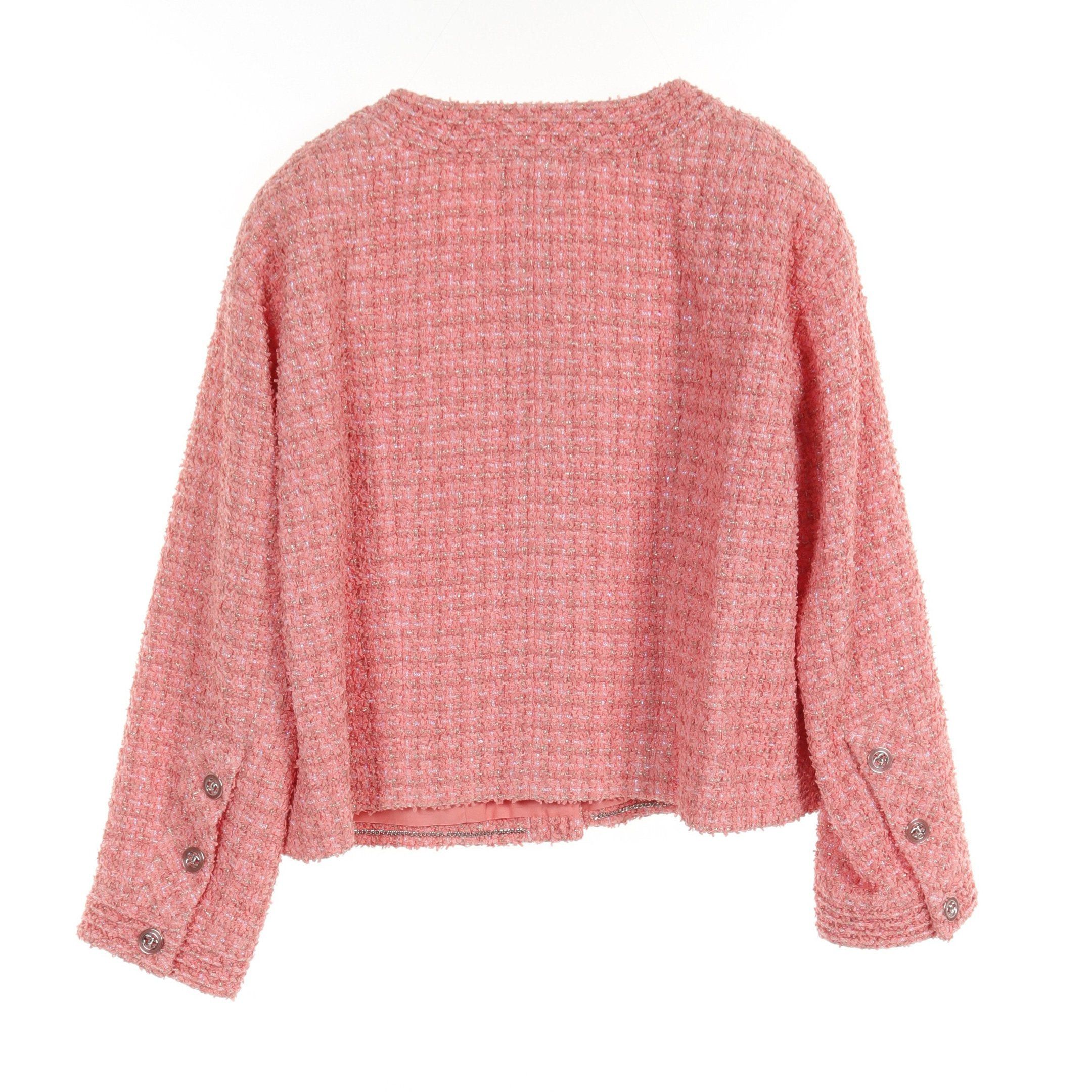Chanel Chanel Cocomark Button Tweed No-Collar Jacket Nylon Cotton Coral Pink Size ONE SIZE - 2 Thumbnail