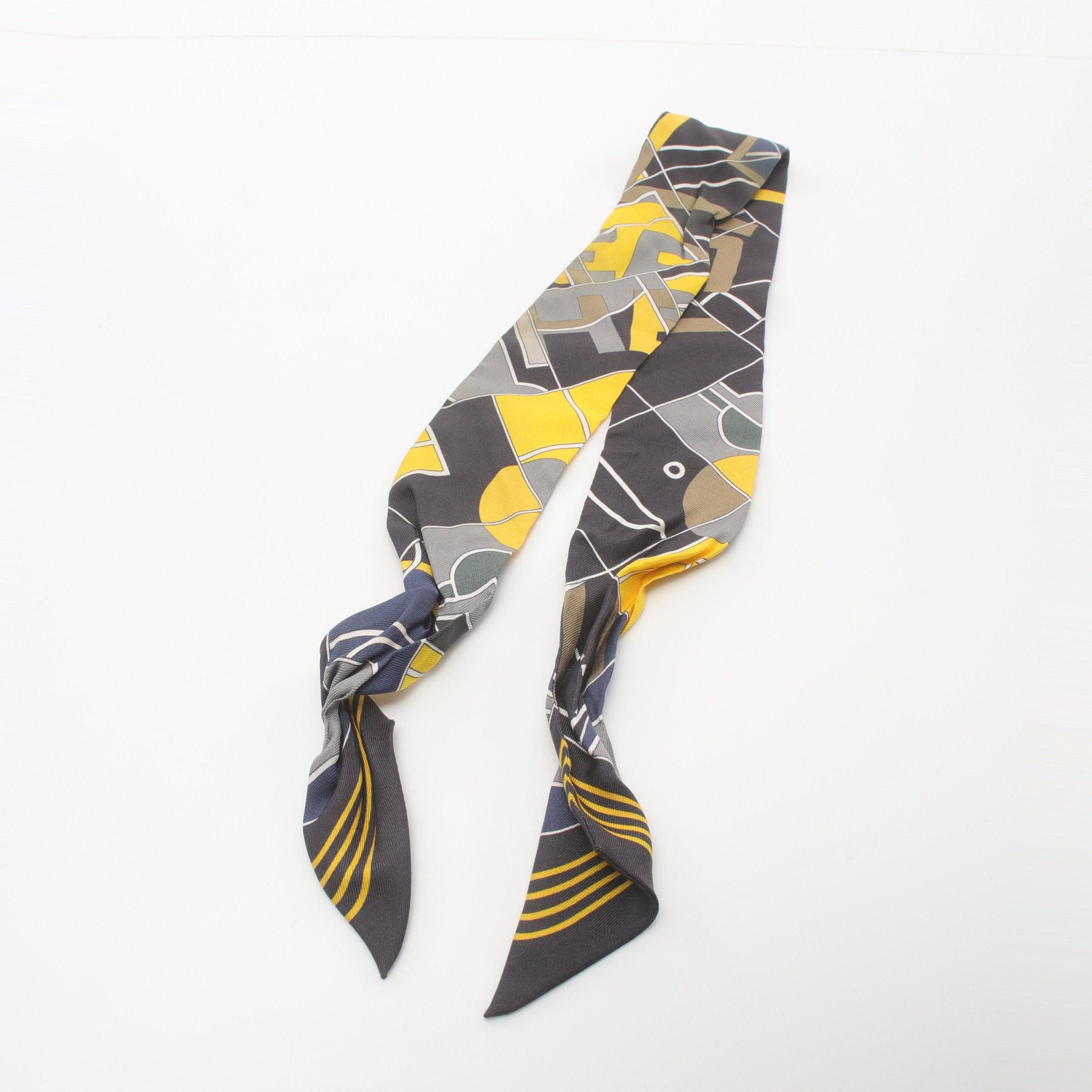 Hermes Hermes Twilly Ribbon Scarf Silk Black Yellow Multicolor Size ONE SIZE - 8 Thumbnail