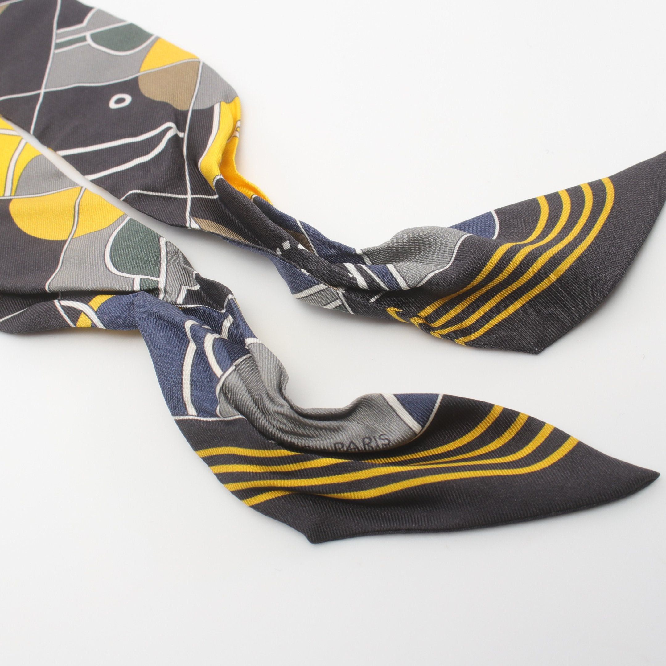 Hermes Hermes Twilly Ribbon Scarf Silk Black Yellow Multicolor Size ONE SIZE - 4 Thumbnail