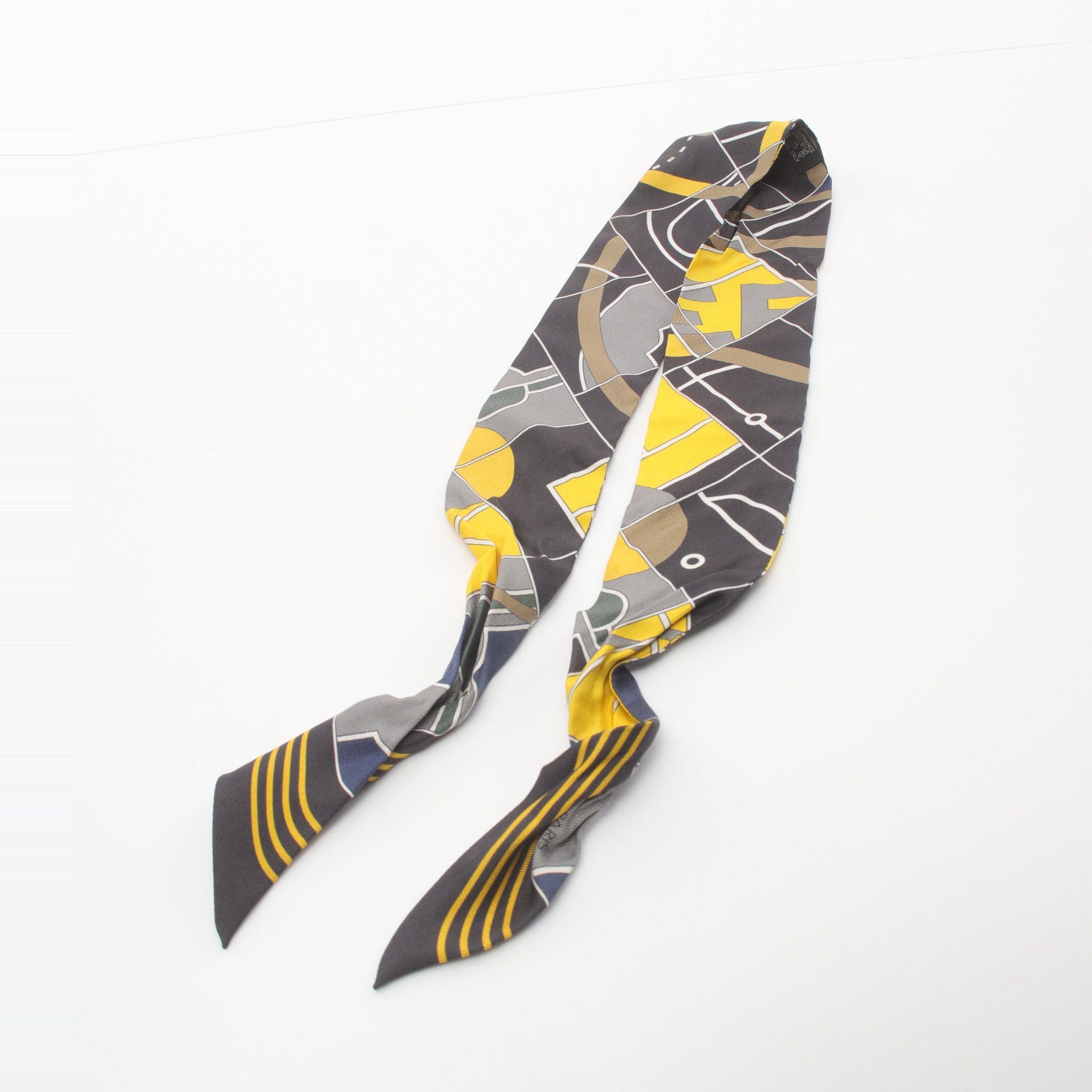 Hermes Hermes Twilly Ribbon Scarf Silk Black Yellow Multicolor Size ONE SIZE - 9 Thumbnail