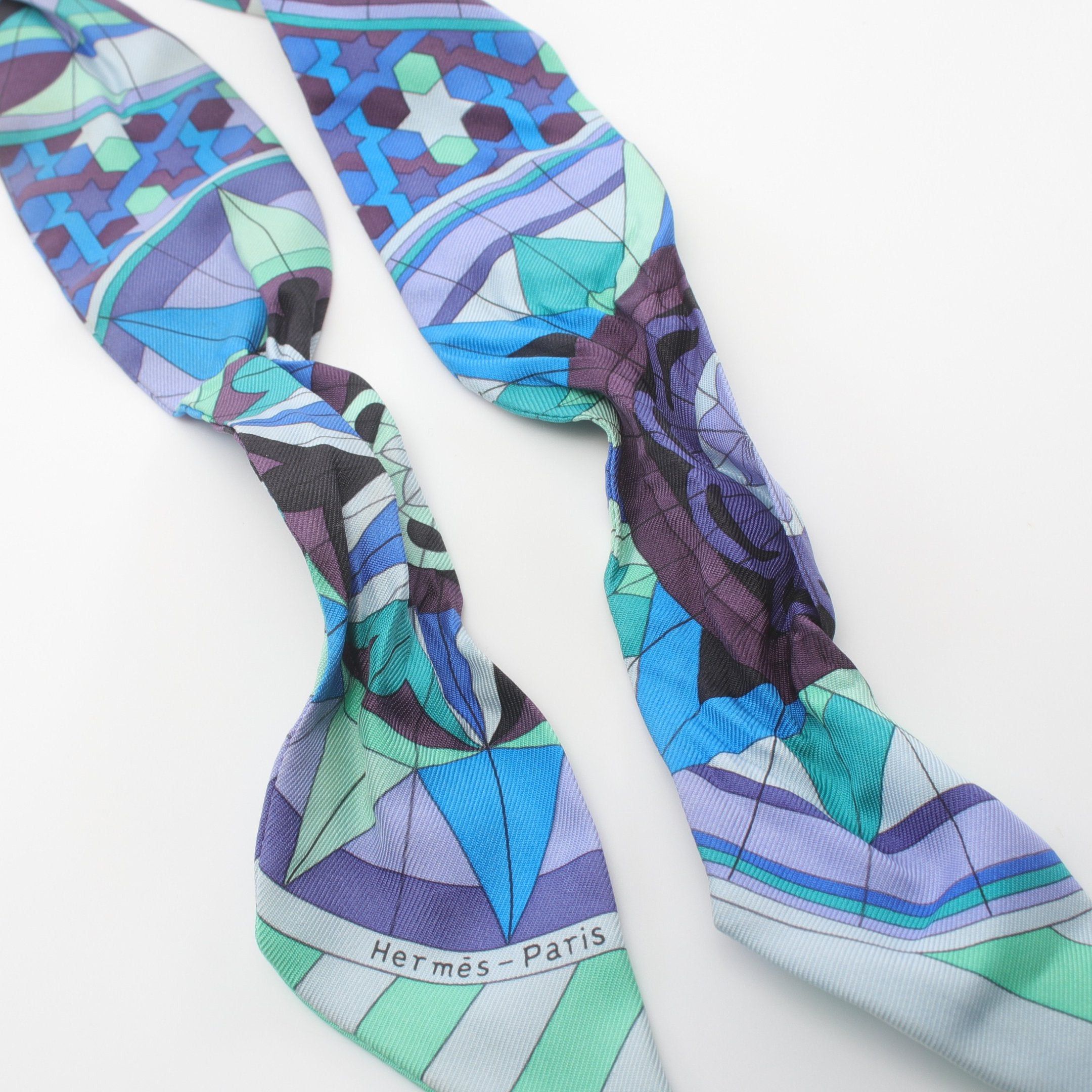 Hermes Hermes Twilly Rose De Compas Ribbon Scarf Silk Purple Multicolor Size ONE SIZE - 5 Thumbnail