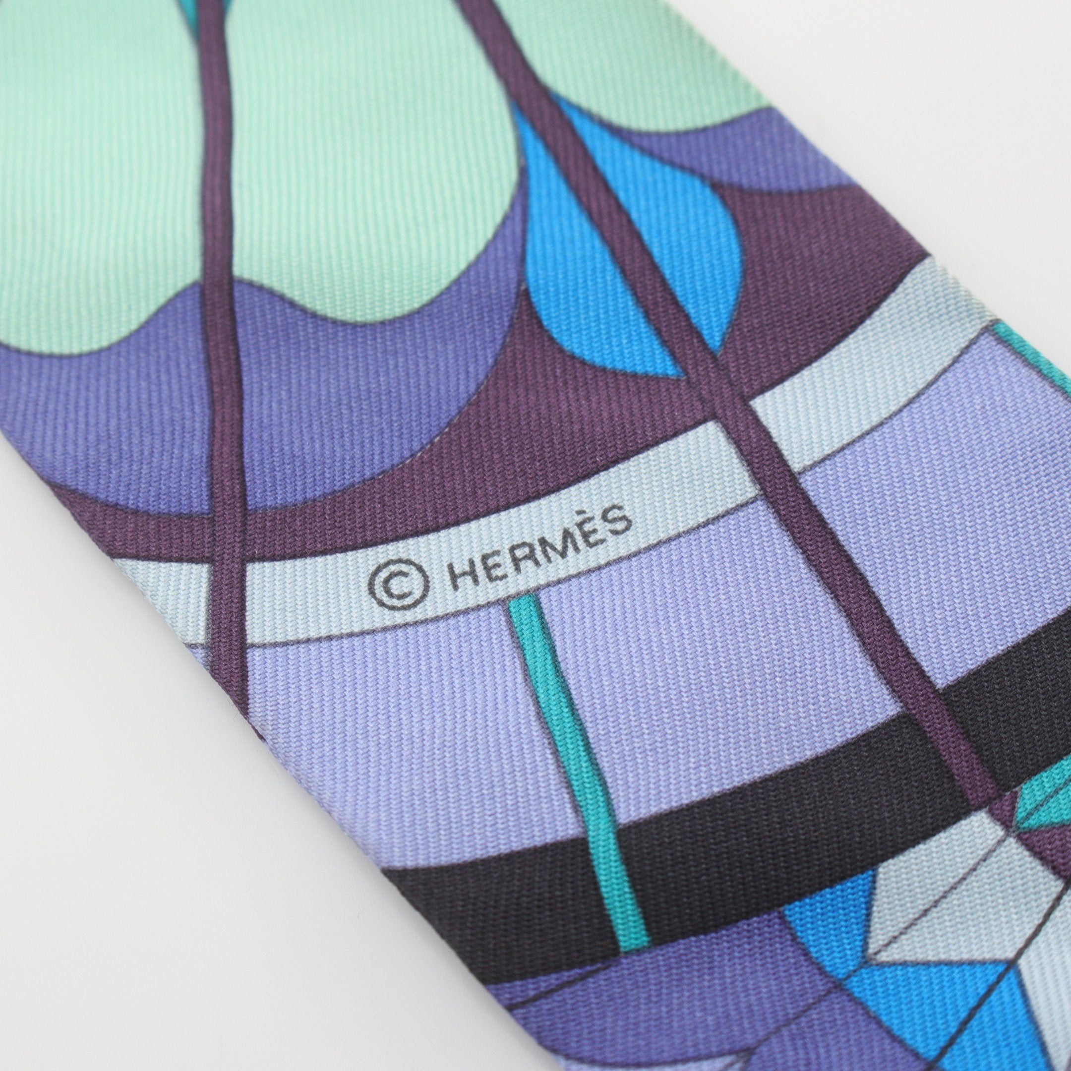 Hermes Hermes Twilly Rose De Compas Ribbon Scarf Silk Purple Multicolor Size ONE SIZE - 2 Thumbnail