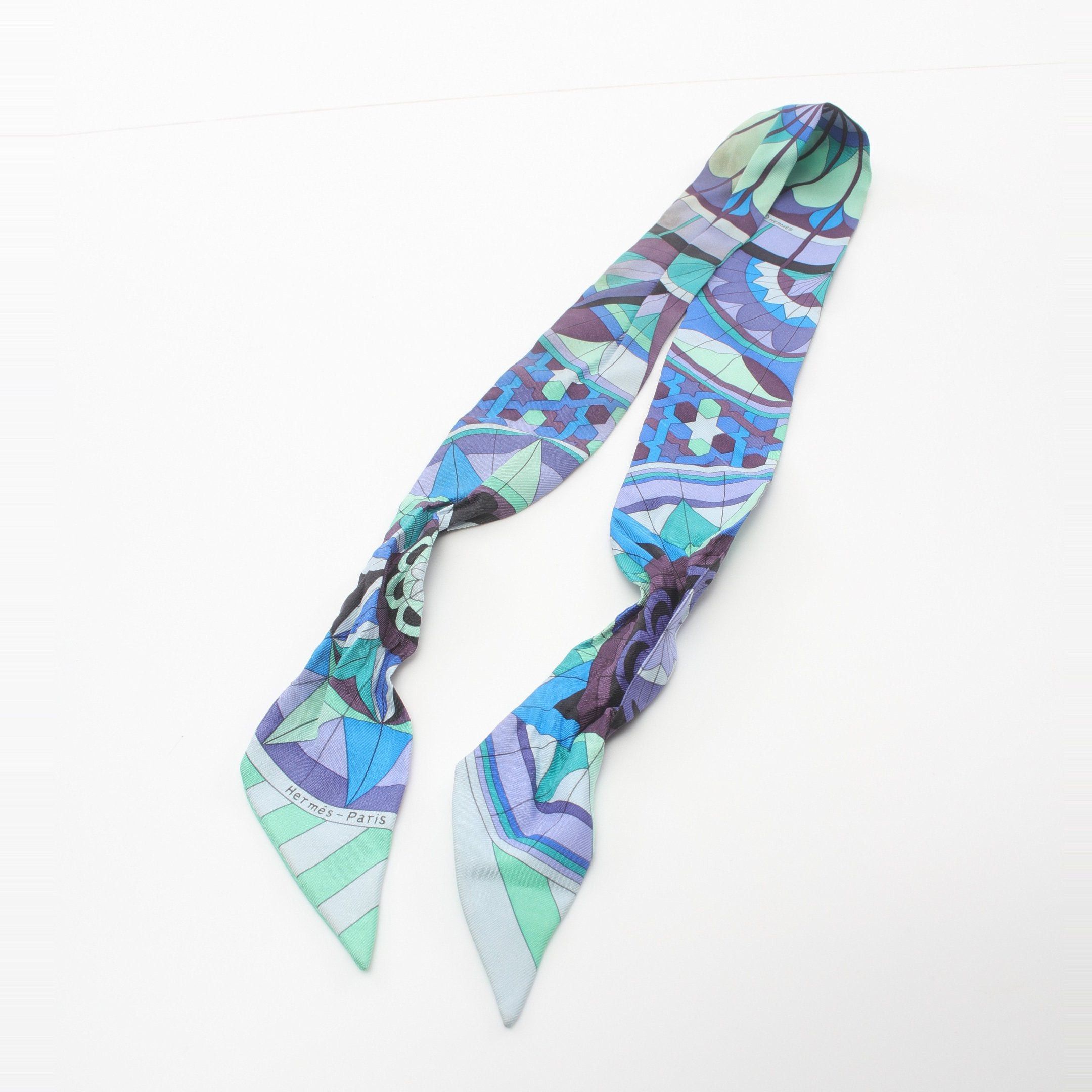 Hermes Hermes Twilly Rose De Compas Ribbon Scarf Silk Purple Multicolor Size ONE SIZE - 7 Thumbnail