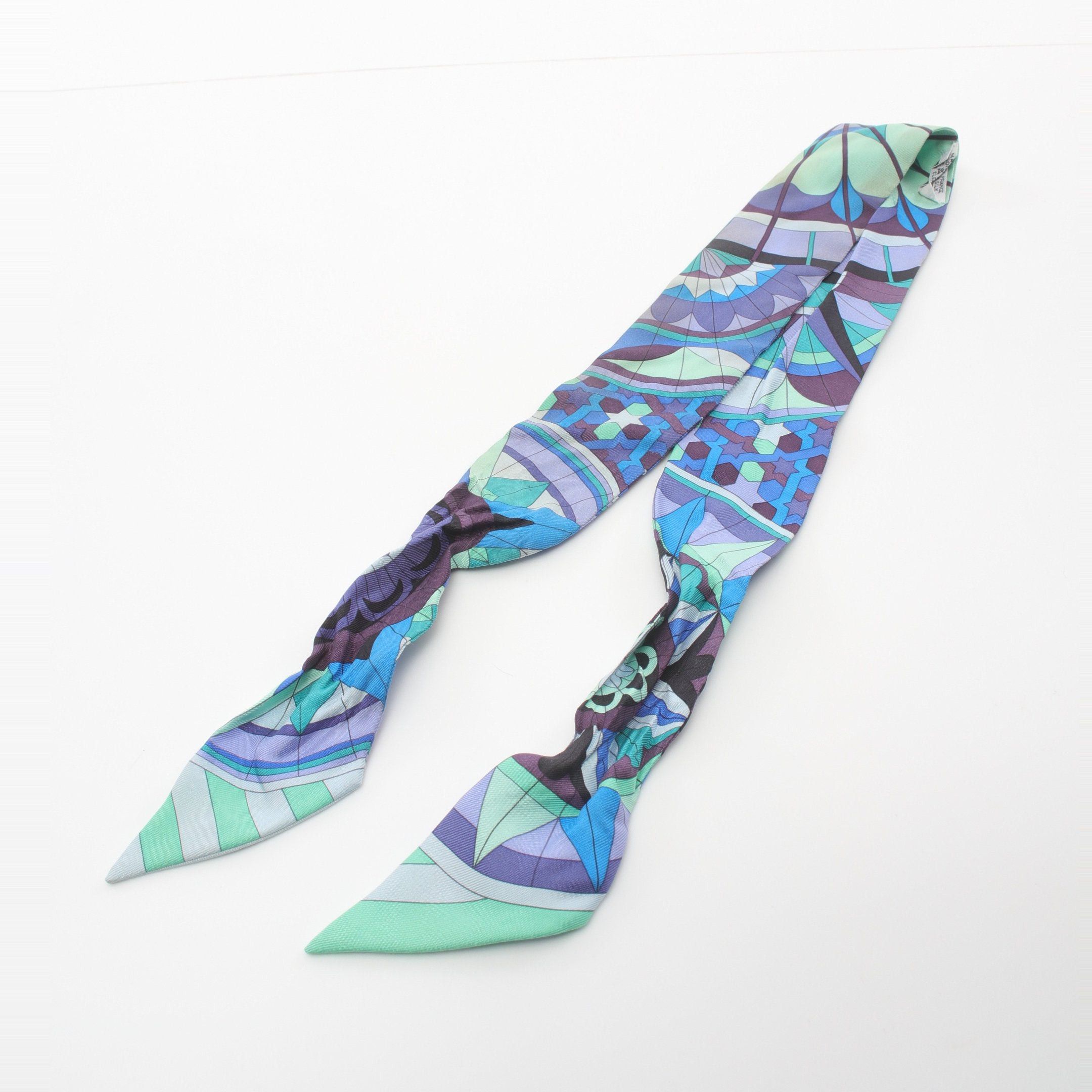 Hermes Hermes Twilly Rose De Compas Ribbon Scarf Silk Purple Multicolor Size ONE SIZE - 8 Thumbnail