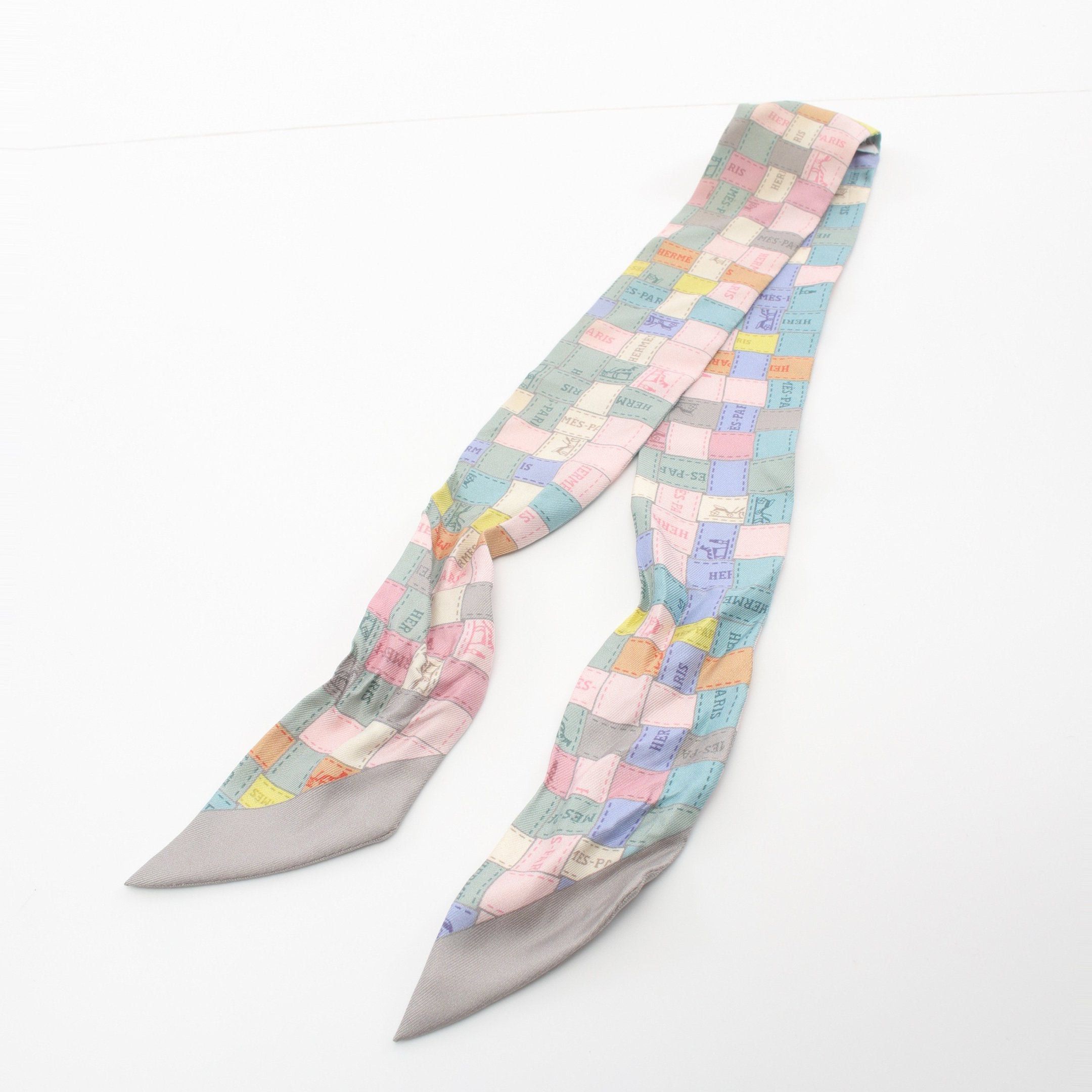 Hermes Hermes Twilly Bolduc Au Carre Ribbon Scarf Silk Gray Multicolor Size ONE SIZE - 7 Thumbnail