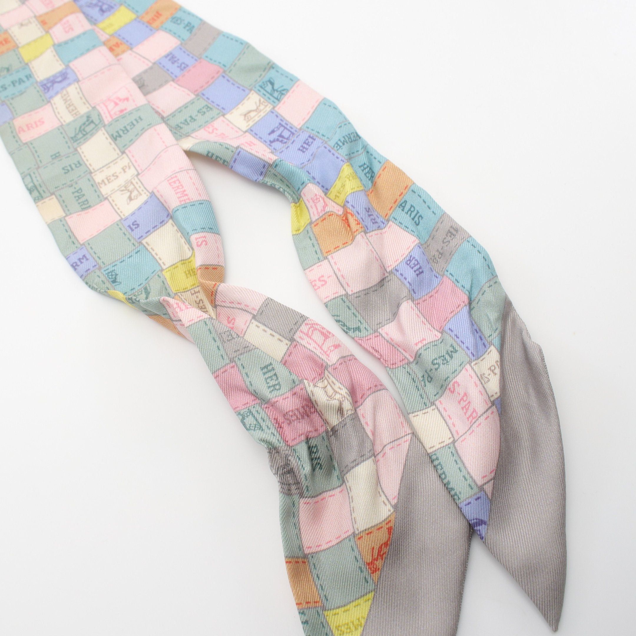 Hermes Hermes Twilly Bolduc Au Carre Ribbon Scarf Silk Gray Multicolor Size ONE SIZE - 5 Thumbnail