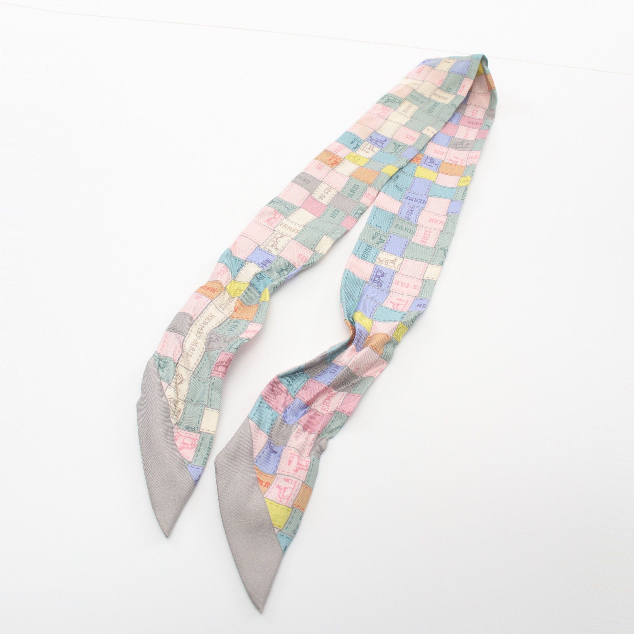 Hermes Hermes Twilly Bolduc Au Carre Ribbon Scarf Silk Gray Multicolor Size ONE SIZE - 6 Thumbnail