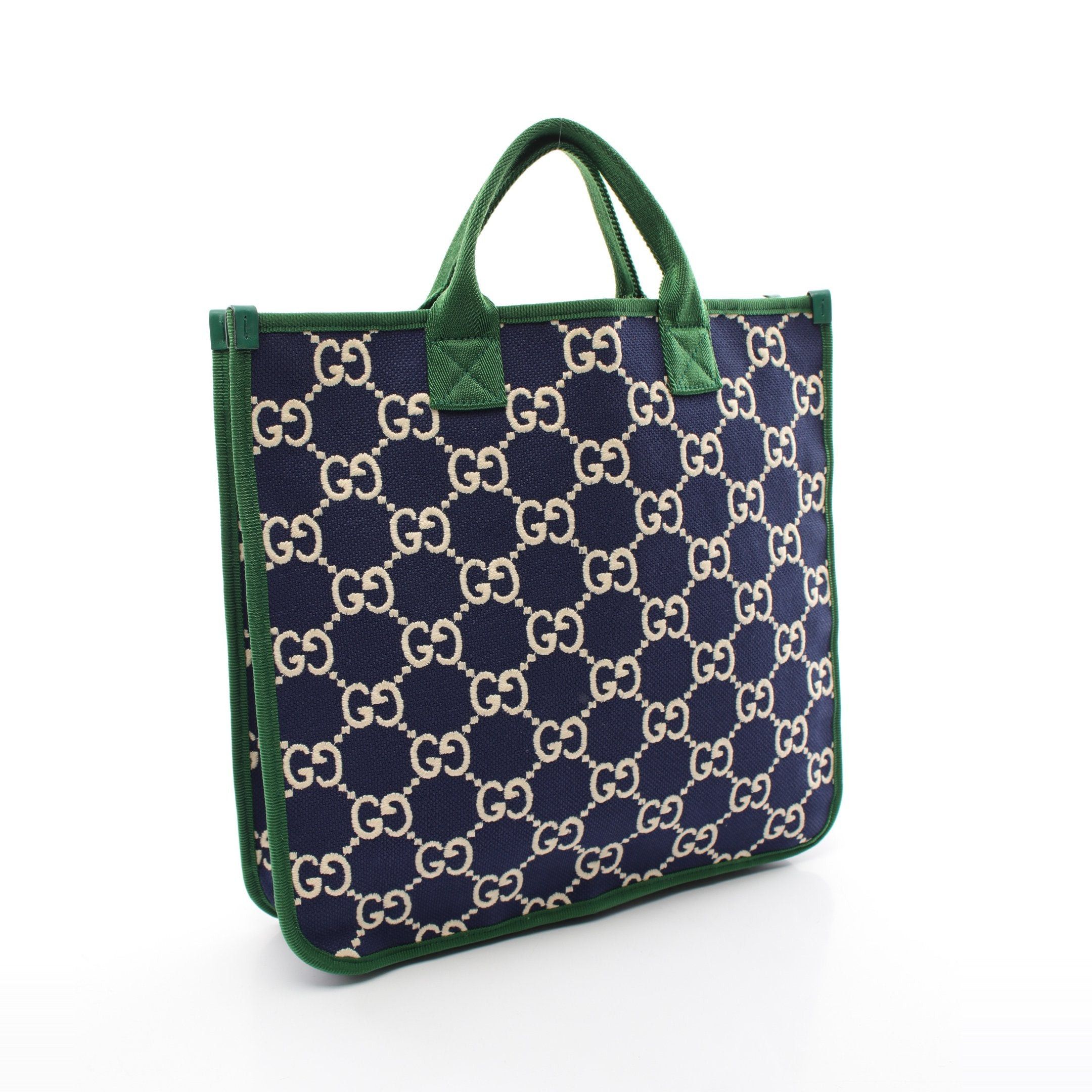Gucci Gucci Childrens Children'S Gg Pattern Sherry Line Handbag Tote Bag Canvas Navy Green Size ONE SIZE - 2 Thumbnail