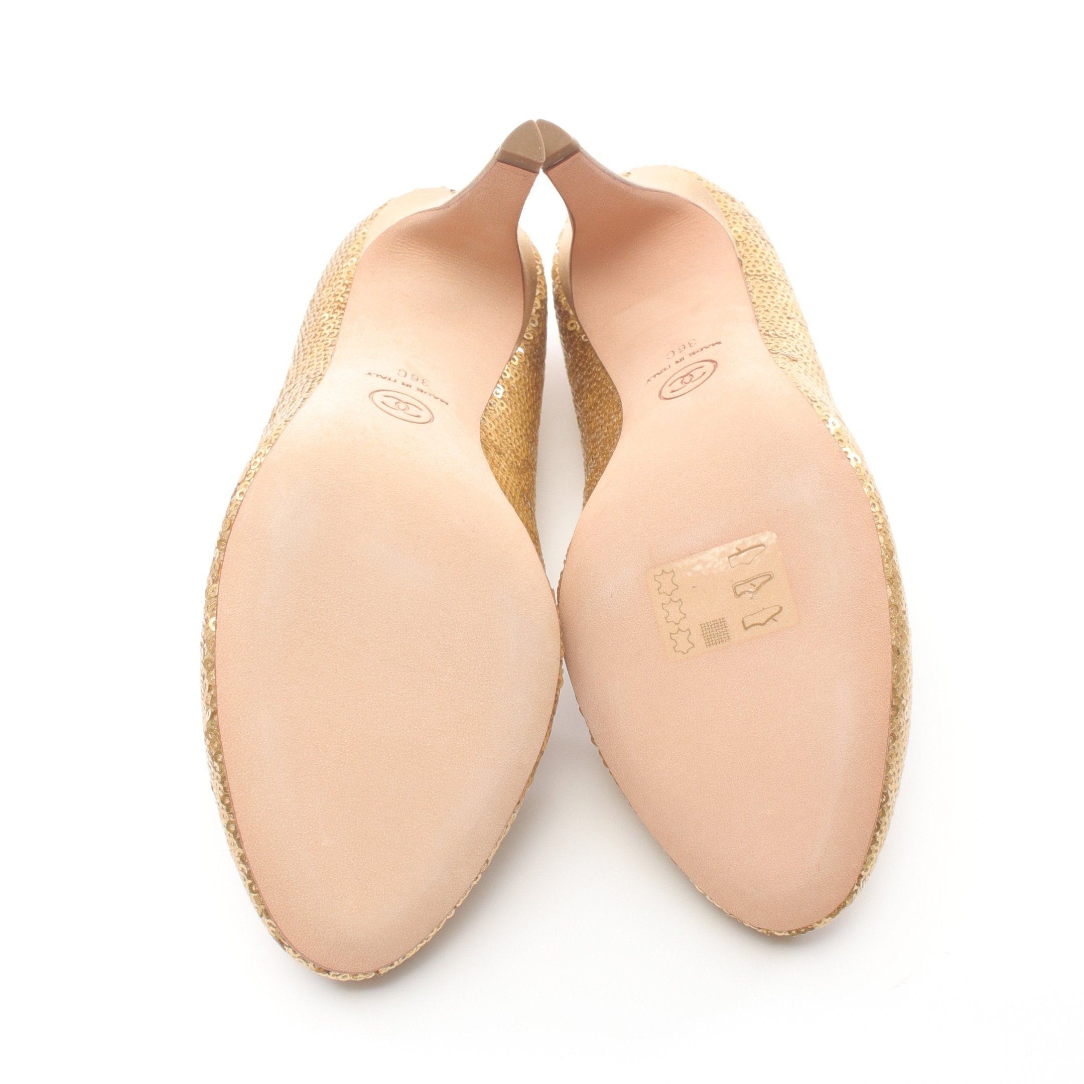 Chanel Chanel Coco Mark Pumps Leather Gold Sequin Size ONE SIZE - 4 Thumbnail