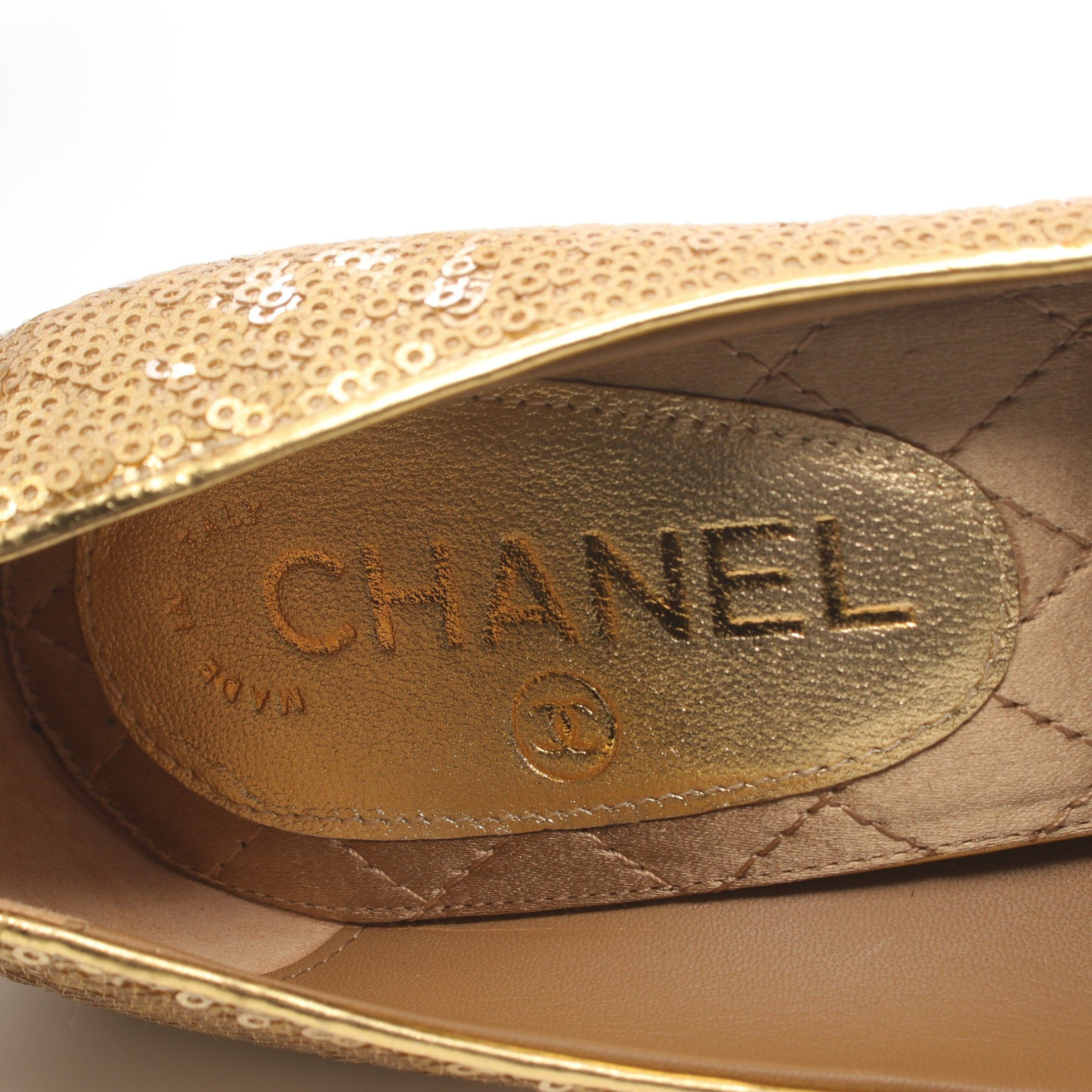 Chanel Chanel Coco Mark Pumps Leather Gold Sequin Size ONE SIZE - 5 Thumbnail