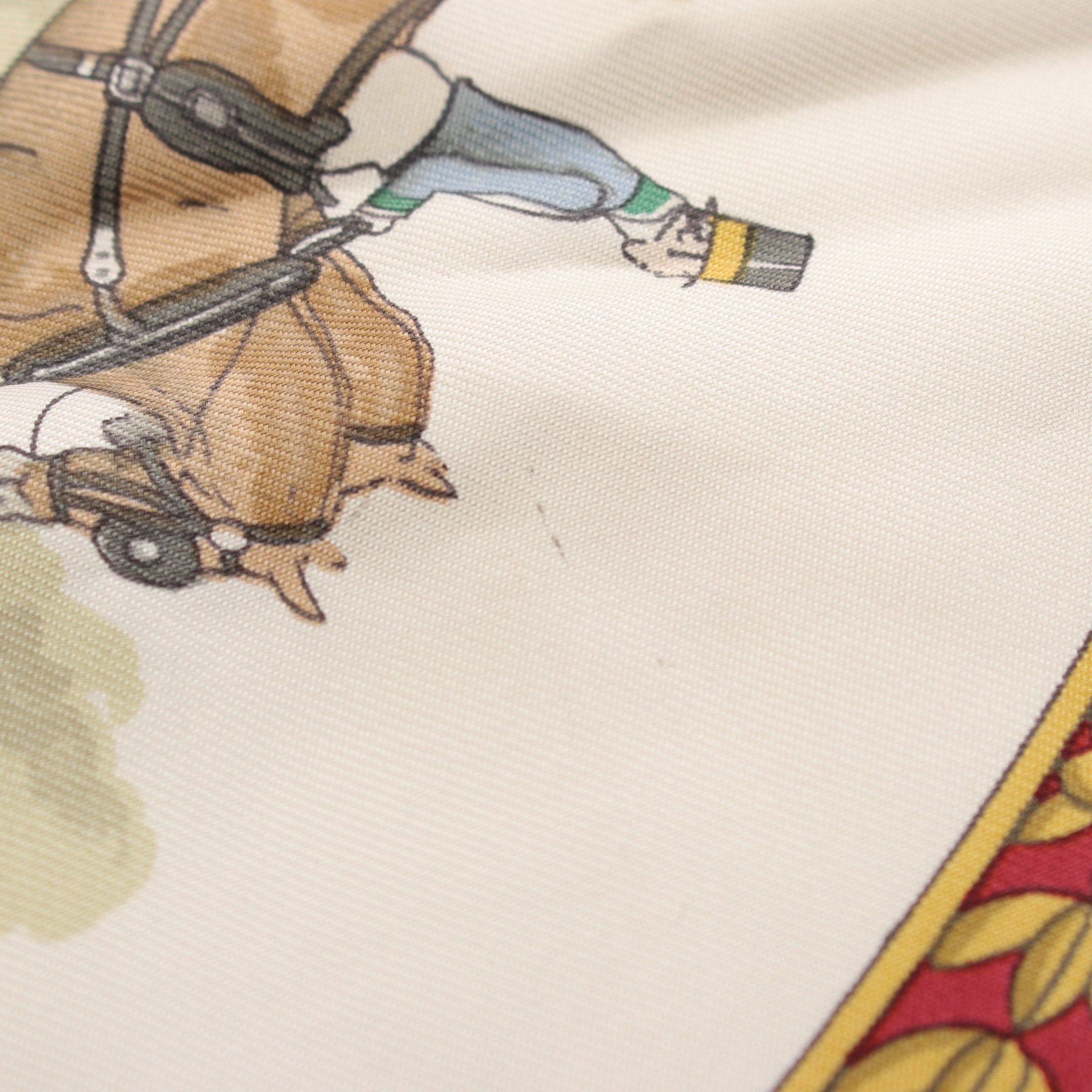 Hermes Hermes Carres 90 La Promenade De Longchamps Scarf Silk Ivory Bordeaux Multicolor Size ONE SIZE - 4 Thumbnail