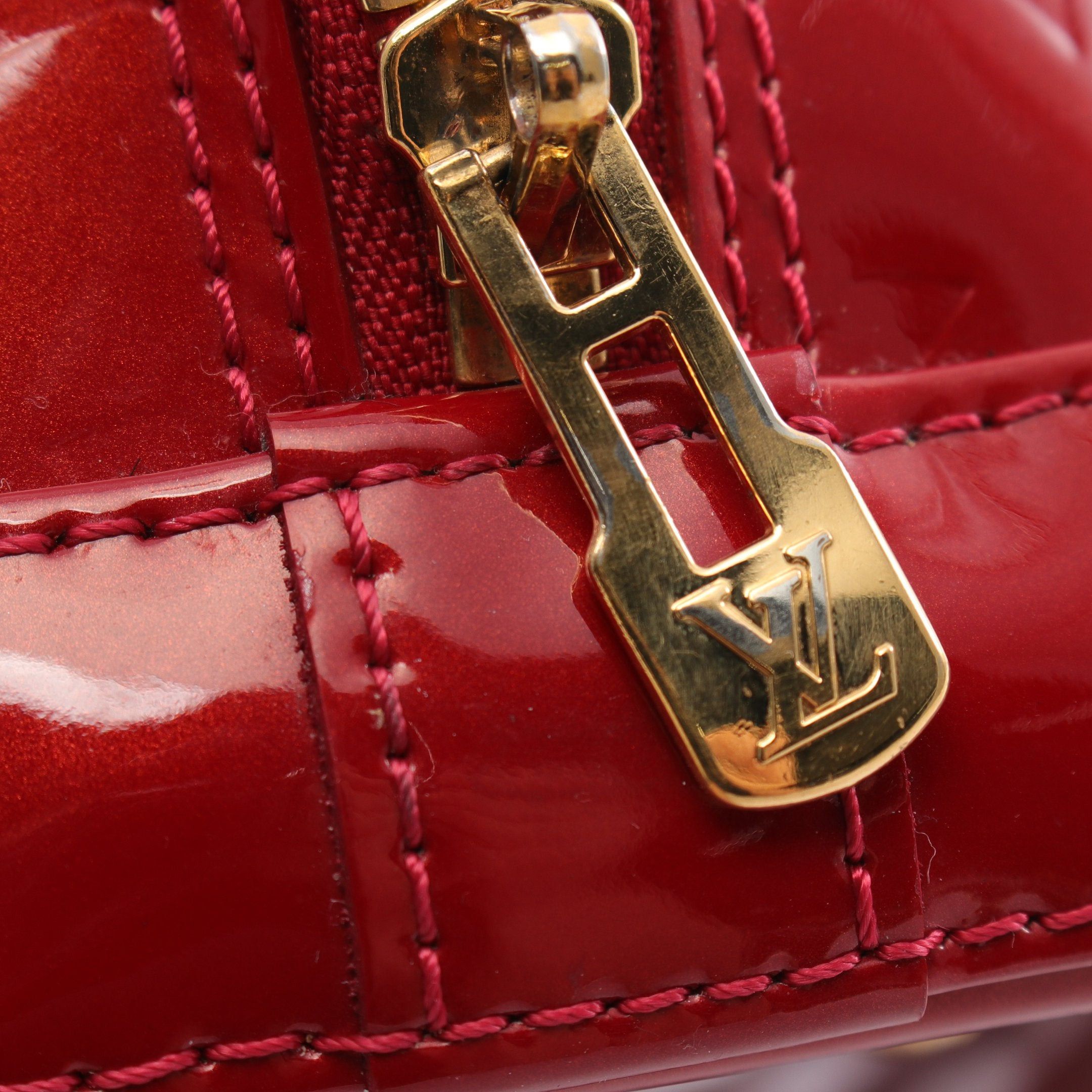 Louis Vuitton Louis Vuitton Alma Bb Monogram Vernis Rouge Grenadine Handbag Leather Red Size ONE SIZE - 7 Thumbnail