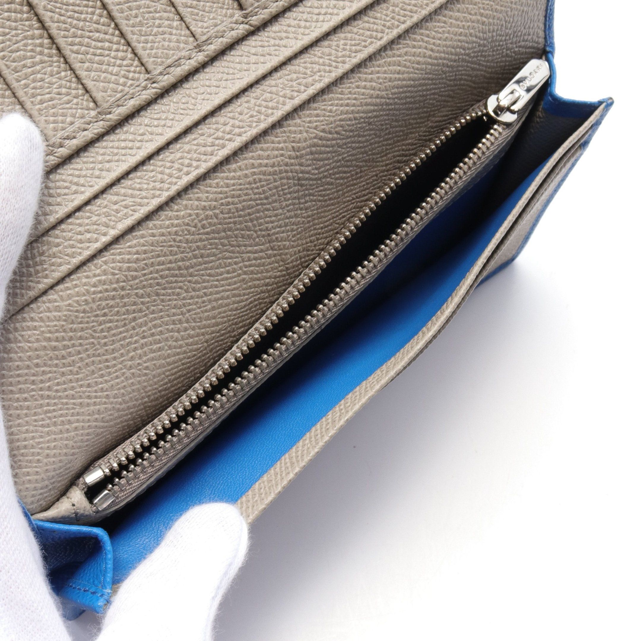 Bvlgari Bvlgari Man Bi-Fold Long Wallet Leather Blue