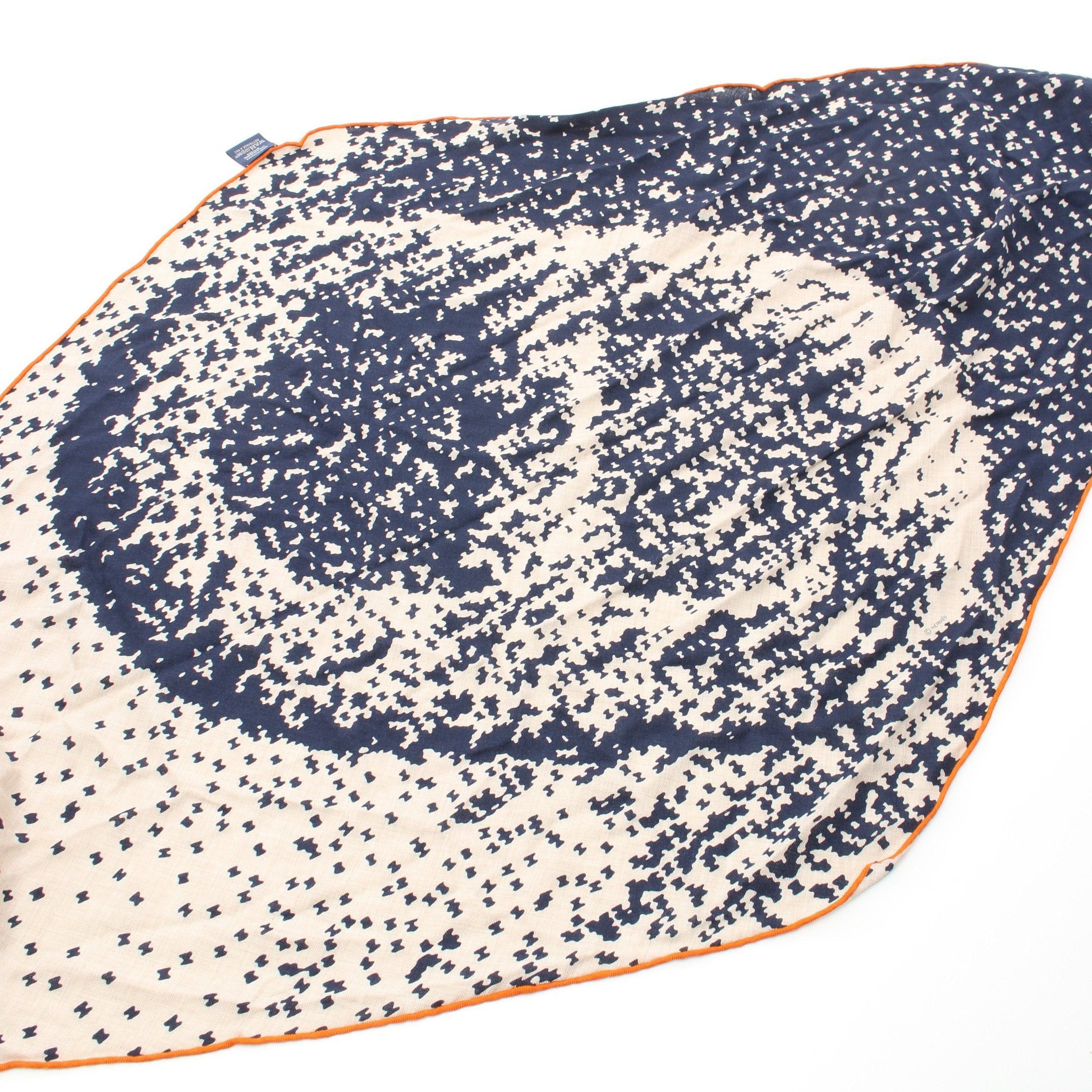 Hermes Hermes Losange Gm Mailon Evervesson Scarf Cashmere Silk Navy Beige Orange Size ONE SIZE - 4 Thumbnail