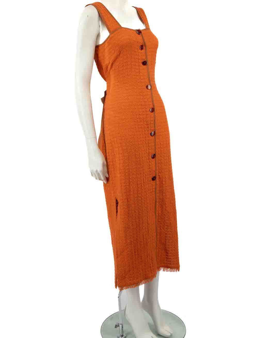 Nanushka Orange Frayed Trim Belted Midi Dress Size S / US 4 / IT 40 - 2 Thumbnail