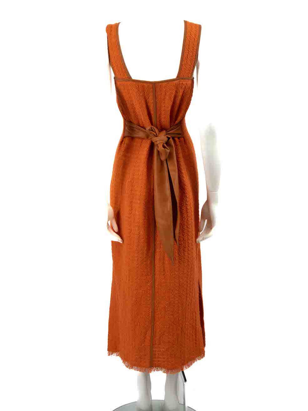 Nanushka Orange Frayed Trim Belted Midi Dress Size S / US 4 / IT 40 - 3 Thumbnail