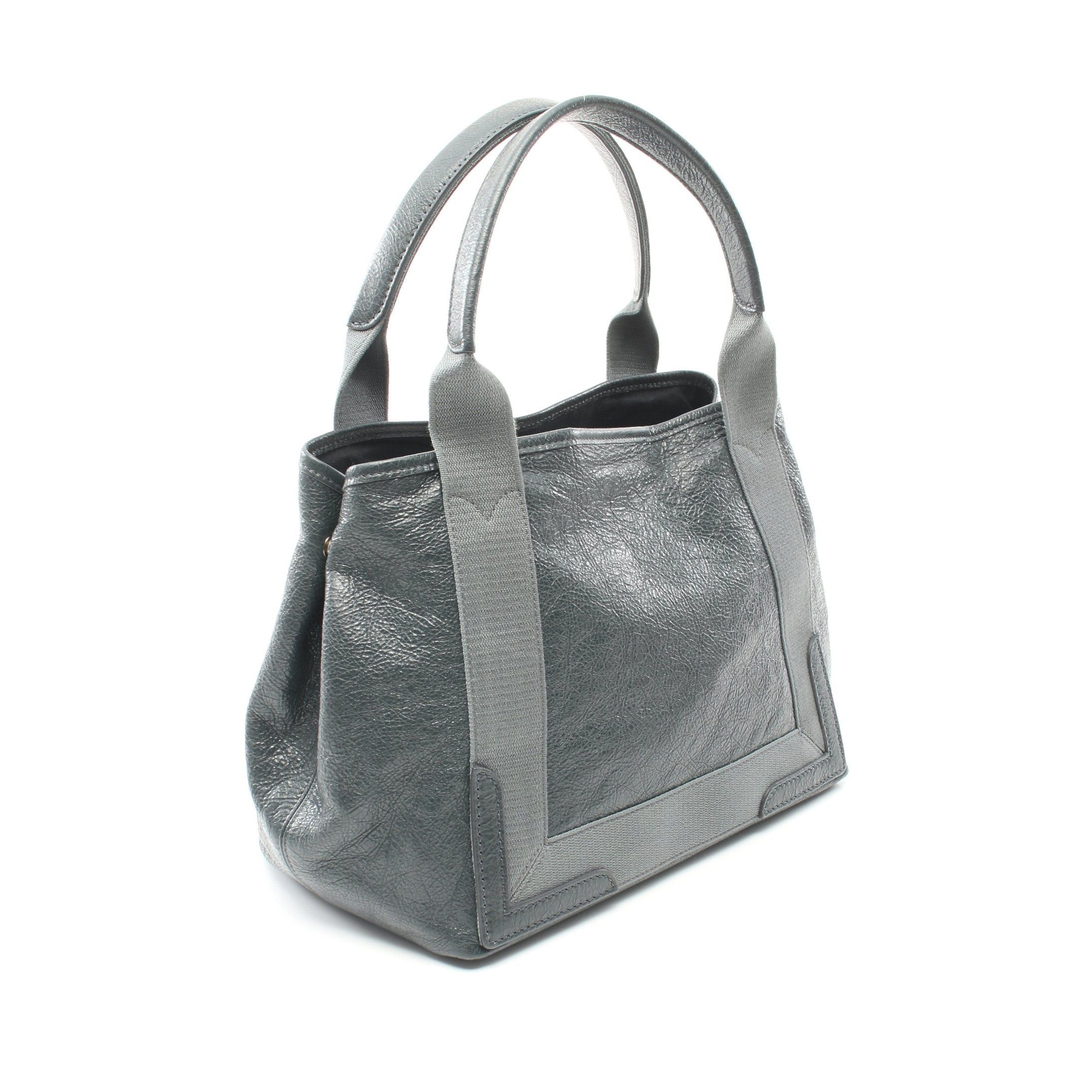 Balenciaga Balenciaga Navy Hippopotamus S Handbag Tote Bag Leather Canvas Gray Green Size ONE SIZE - 2 Thumbnail
