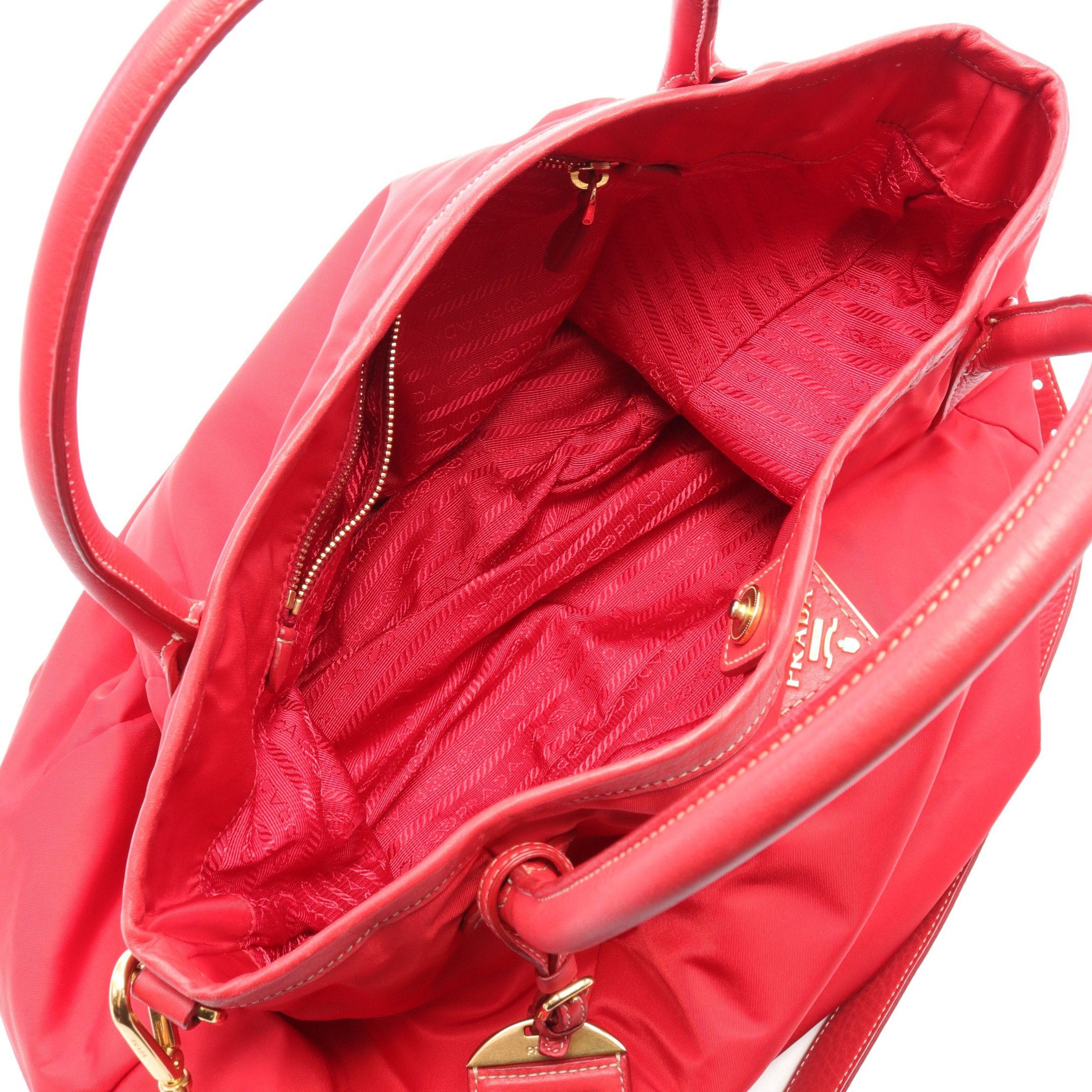 Prada Prada Tessuto+Vit.Dai Handbag Tote Bag Nylon Leather Red Size ONE SIZE - 3 Thumbnail