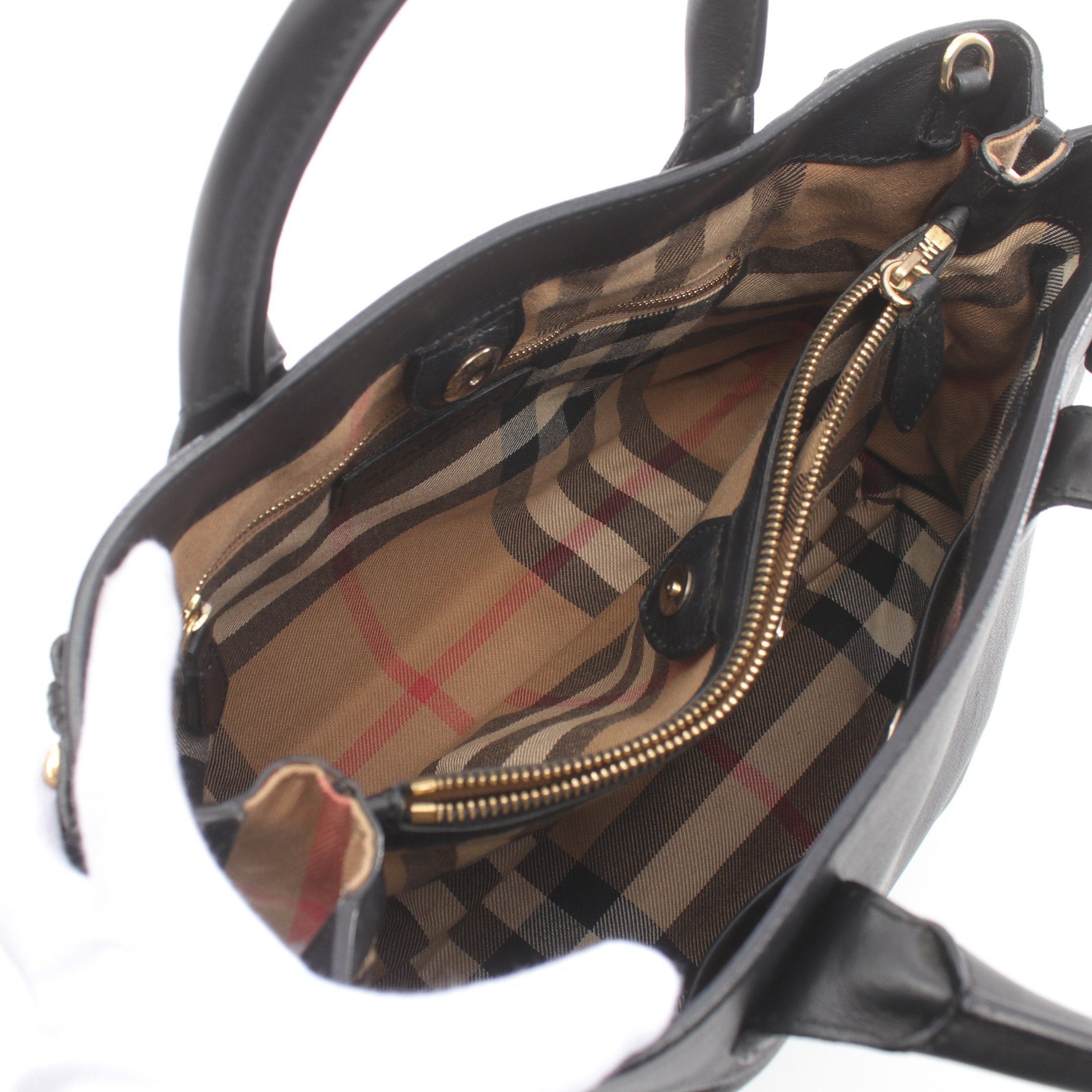 Burberry Burberry House Check Handbag Leather Canvas Black Beige Multicolor Size ONE SIZE - 3 Thumbnail