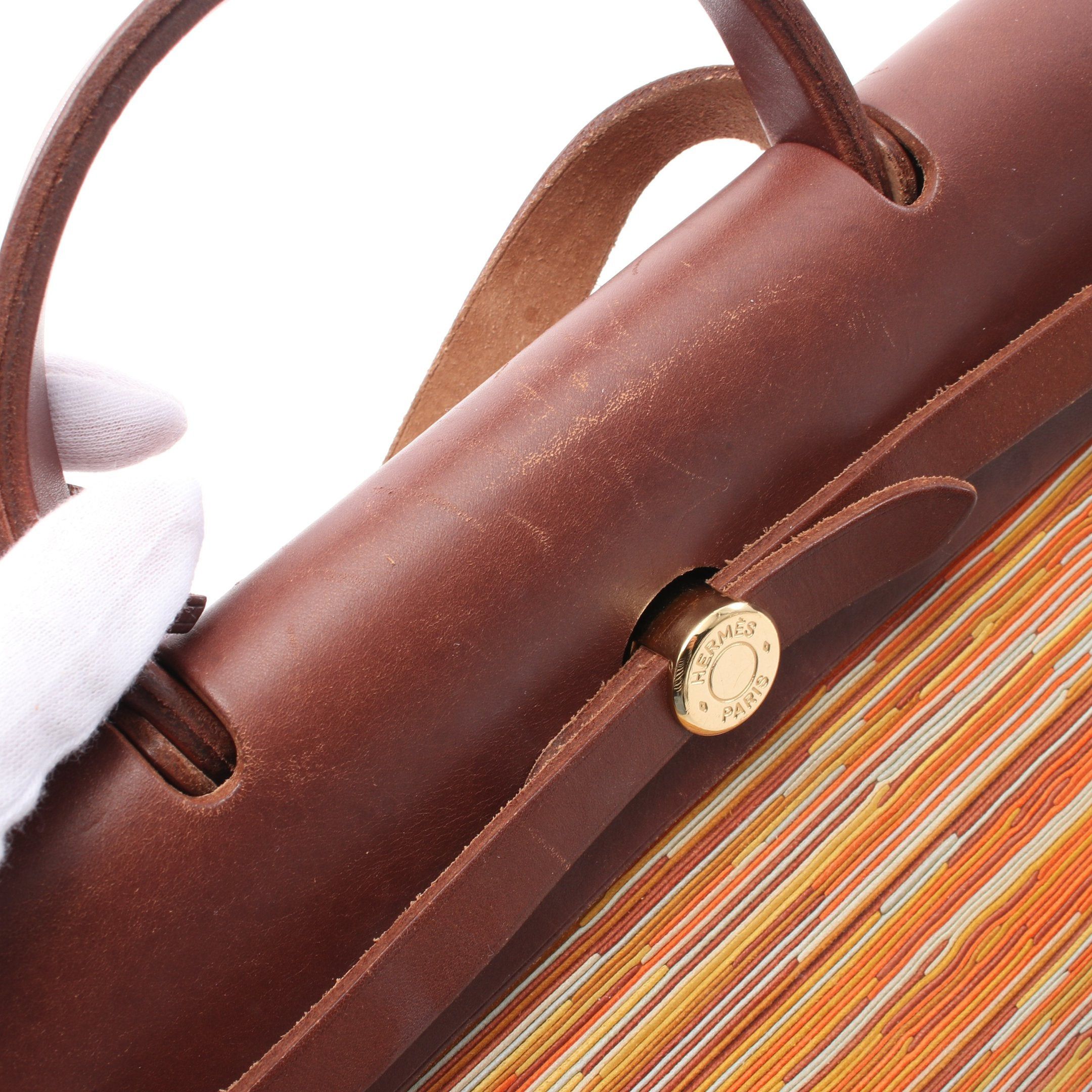 Hermes Hermes Herbag Pm Handbag Vibrato Leather Dark Brown Orange Multicolor Gold Hardware □F Stamp (Manufactured Around 2002) Size ONE SIZE - 6 Thumbnail