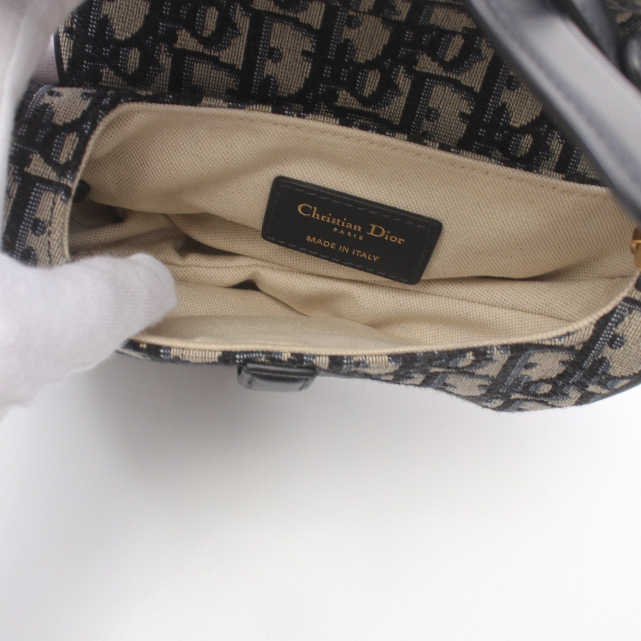 Dior Dior Saddle Bag Trotter Handbag Canvas Leather Navy Light Beige Size ONE SIZE - 3 Thumbnail