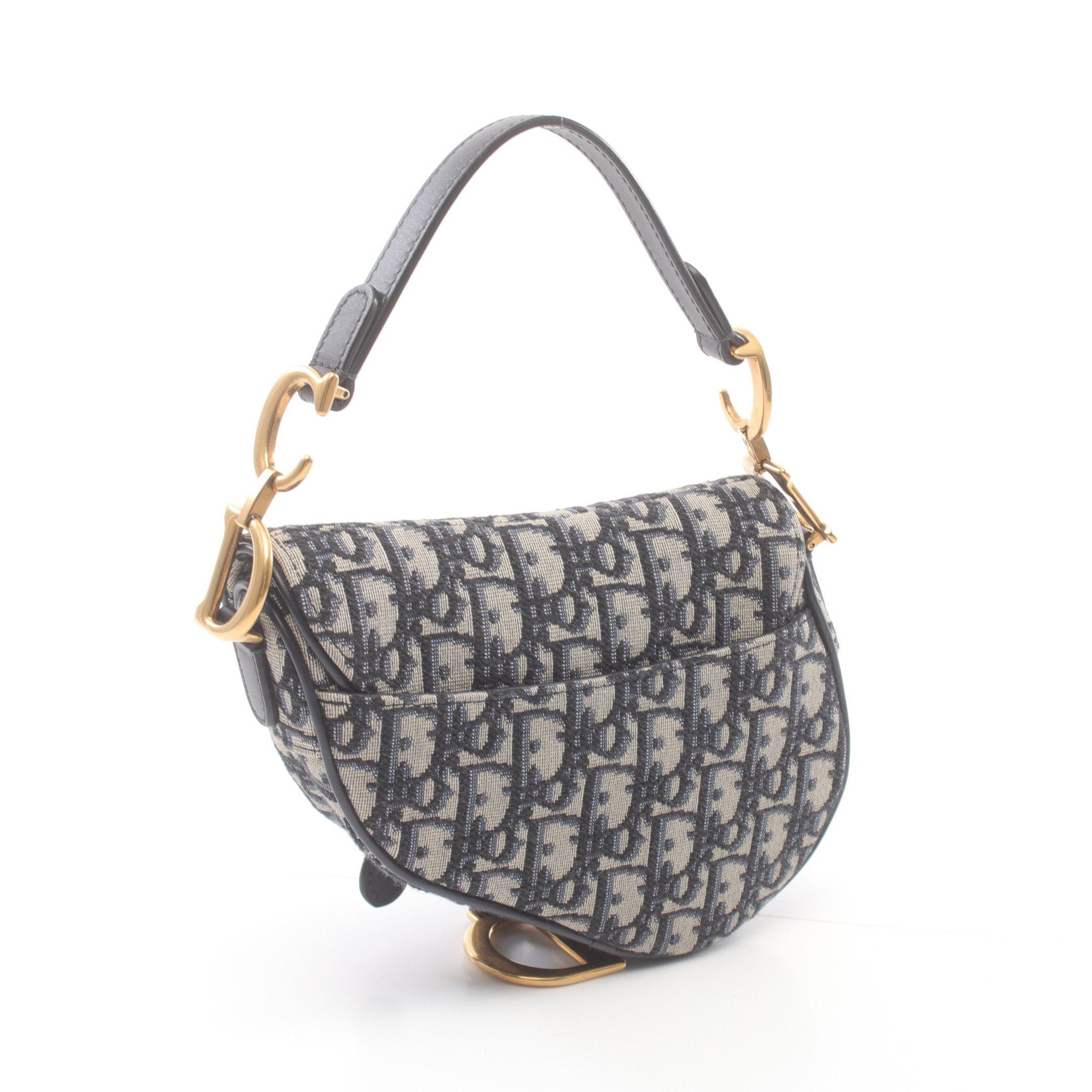 Dior Dior Saddle Bag Trotter Handbag Canvas Leather Navy Light Beige Size ONE SIZE - 2 Thumbnail
