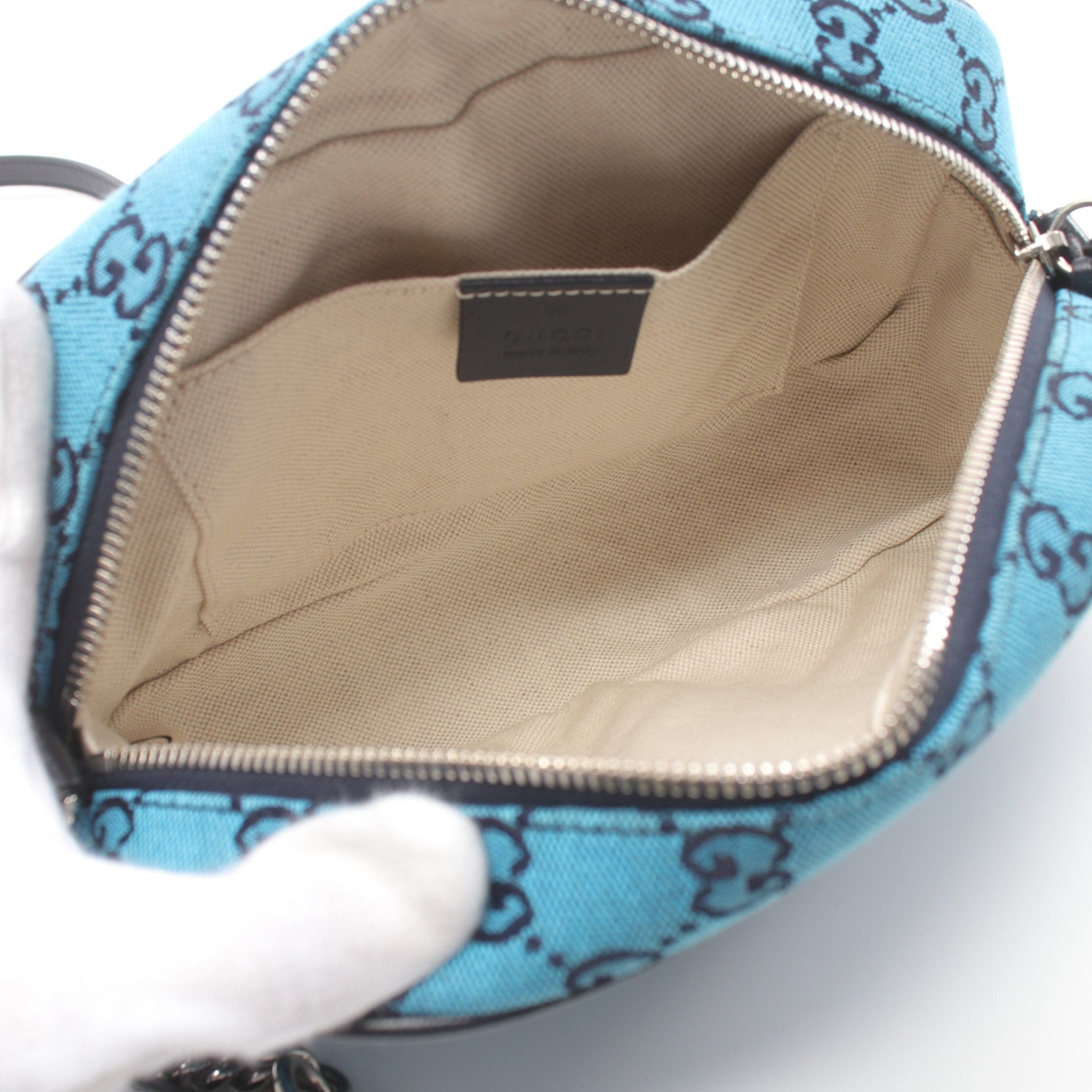 Gucci Gucci Gg Marmont Chain Shoulder Bag Canvas Leather Blue Navy Size ONE SIZE - 3 Thumbnail