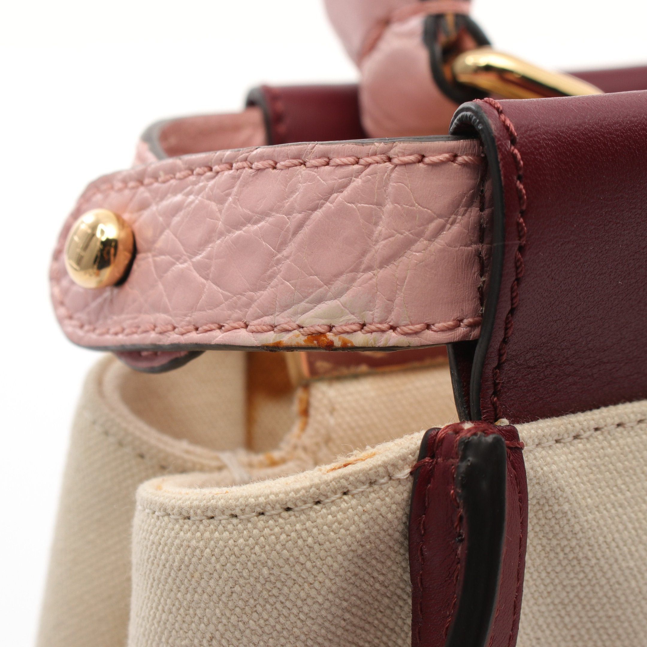 Fendi Fendi Peekaboo Regular Handbag Embossing Canvas Leather Ivory Bordeaux Pink Size ONE SIZE - 8 Thumbnail