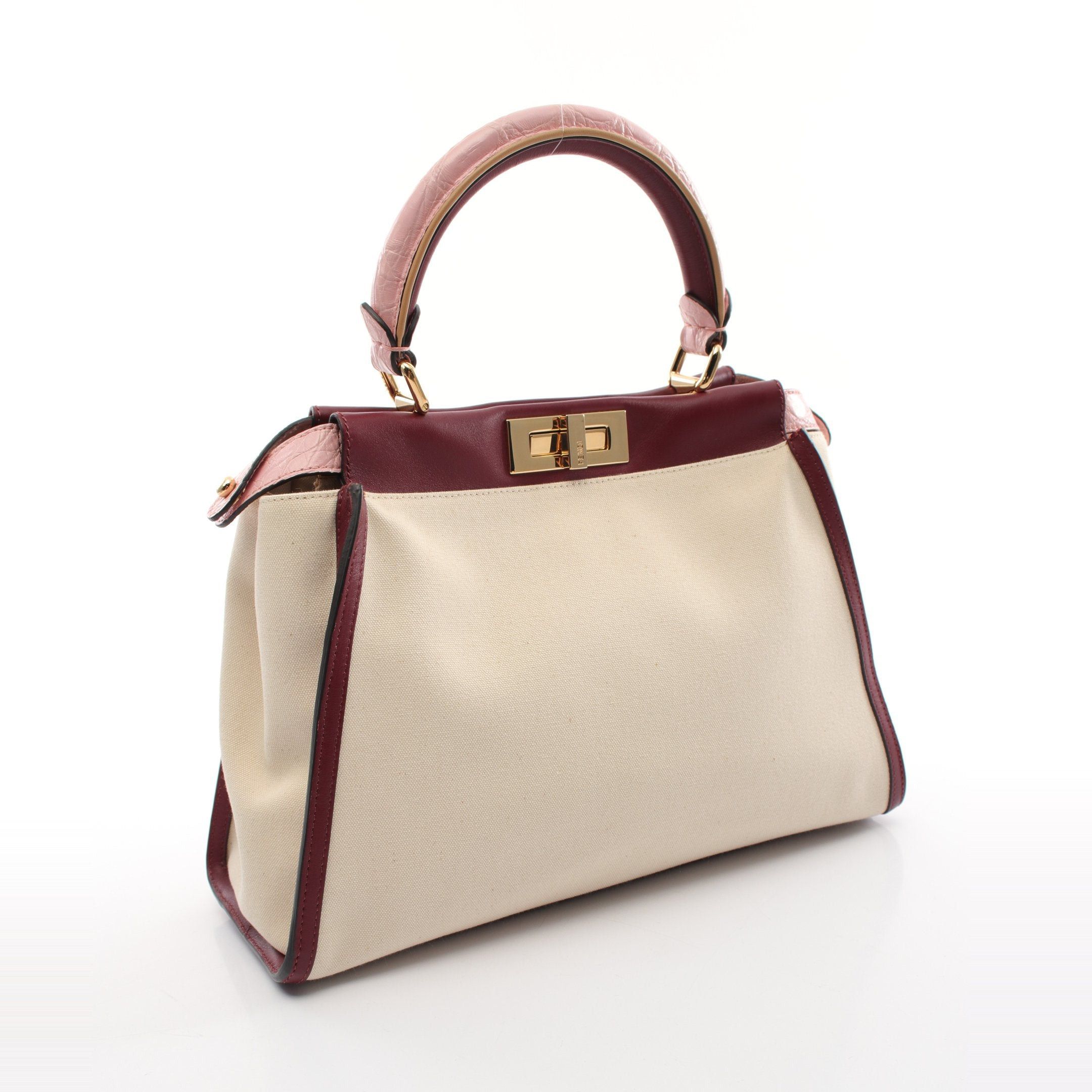 Fendi Fendi Peekaboo Regular Handbag Embossing Canvas Leather Ivory Bordeaux Pink Size ONE SIZE - 2 Thumbnail