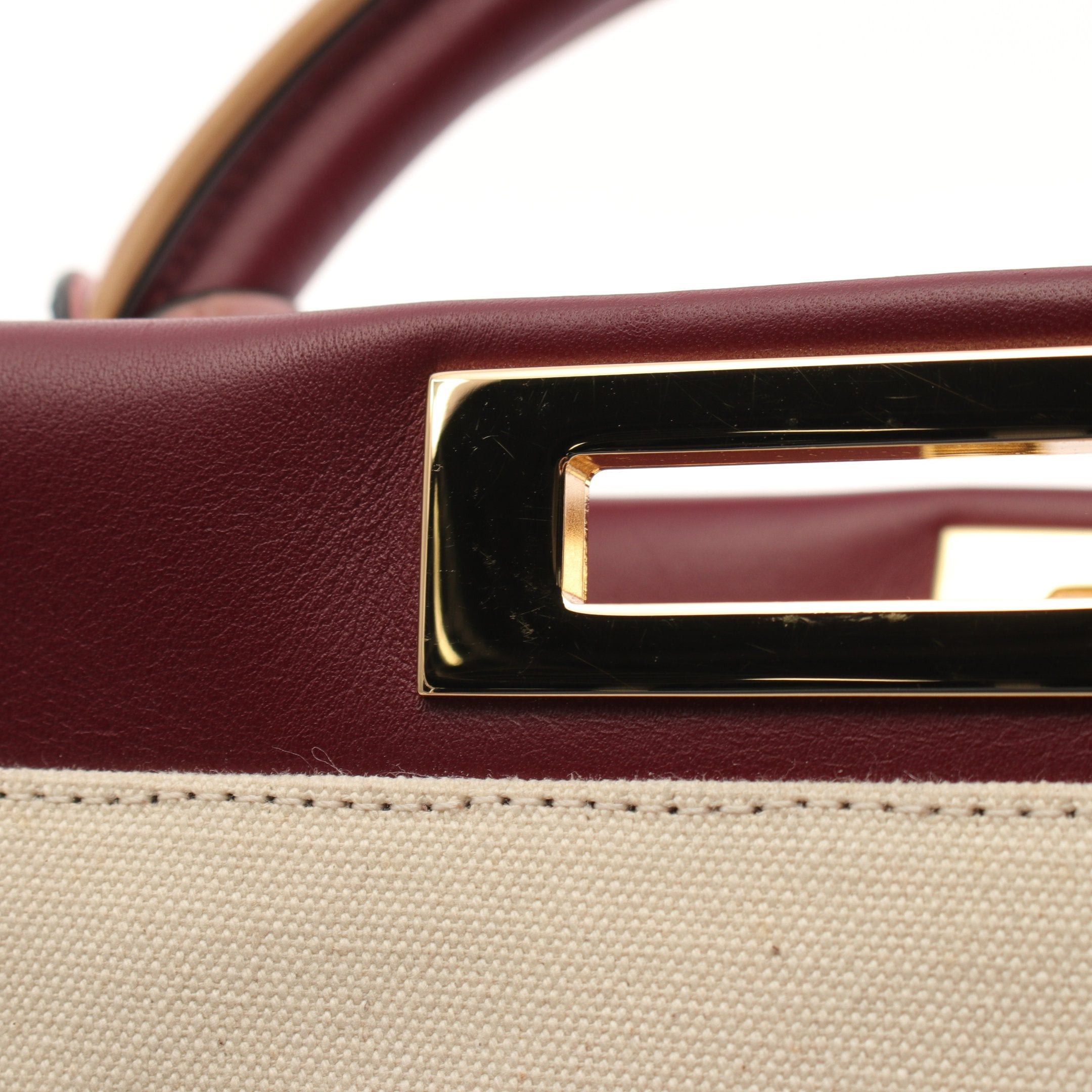 Fendi Fendi Peekaboo Regular Handbag Embossing Canvas Leather Ivory Bordeaux Pink Size ONE SIZE - 9 Thumbnail