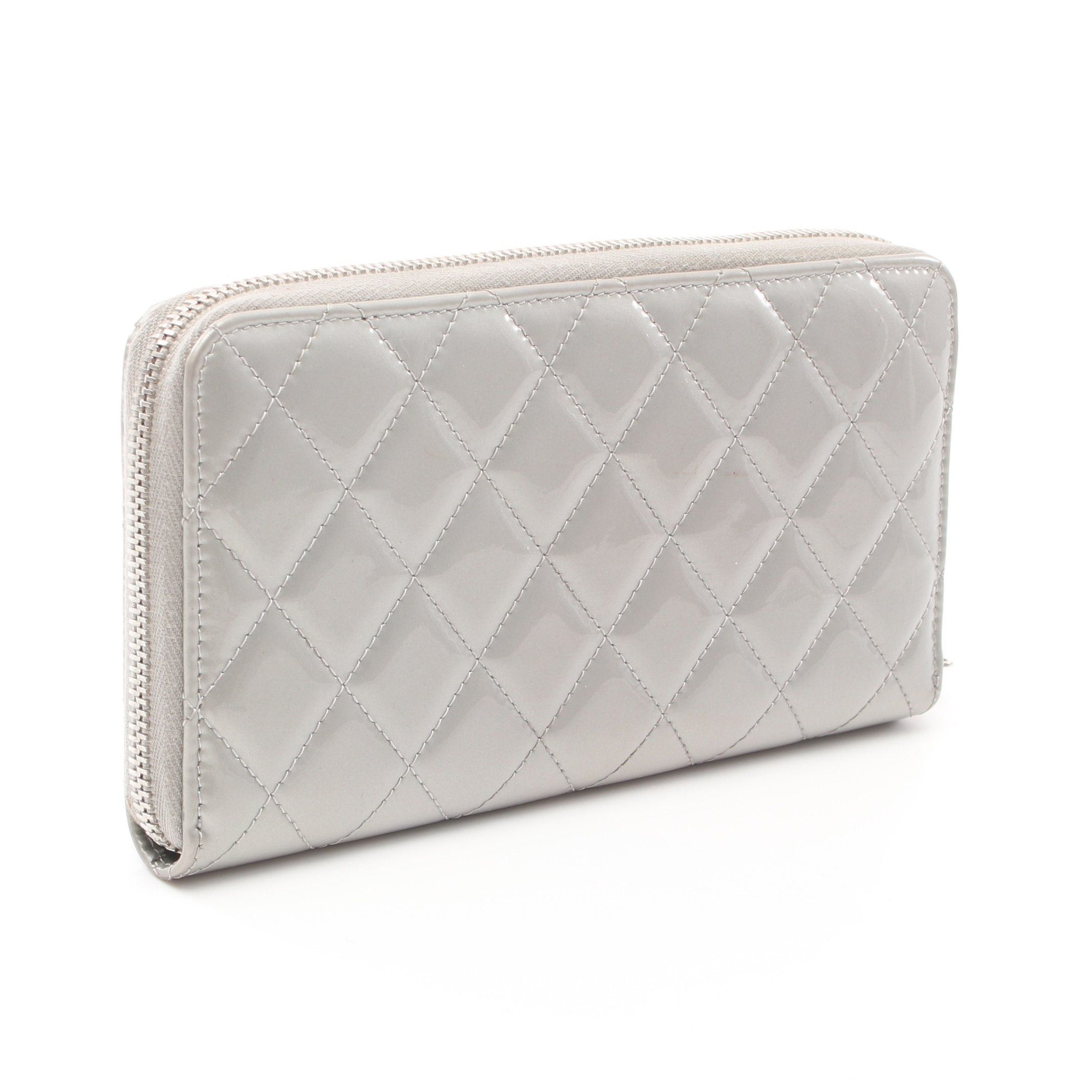 Chanel Chanel Matelasse Brilliant Round Zipper Long Wallet Patent Leather Light Gray Silver Hardware Size ONE SIZE - 2 Thumbnail