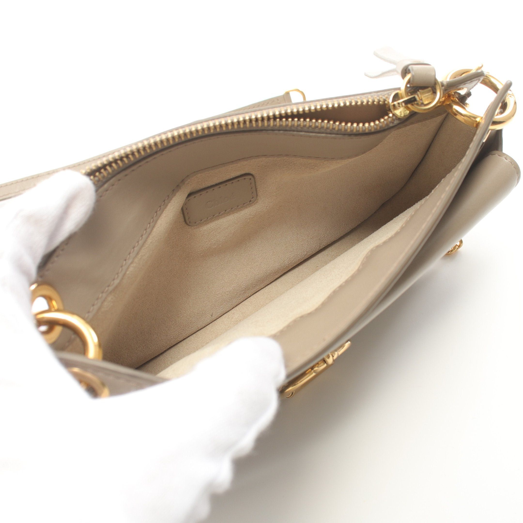 Chloe Chloe Tess Chain Shoulder Bag Leather Gray Beige Size ONE SIZE - 3 Thumbnail