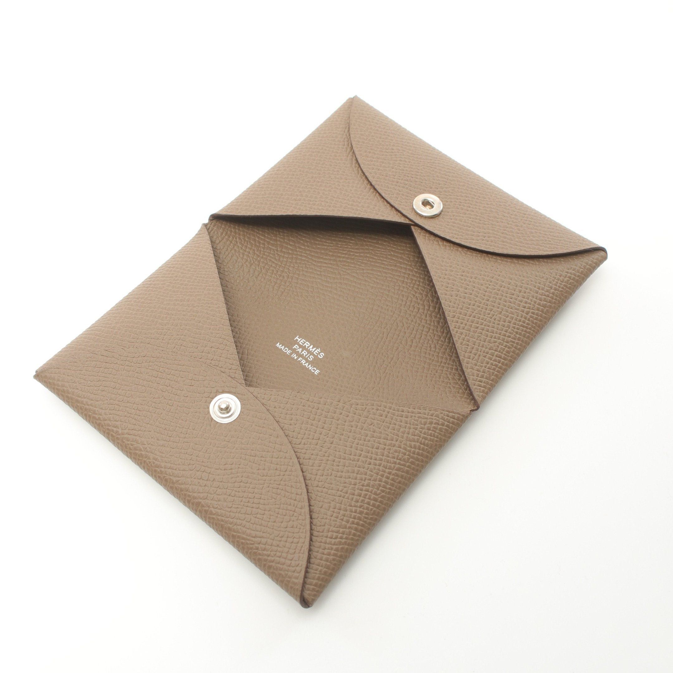 Hermes Hermes Calvi Etoupe Coin Purse Veau Epsom Gray Brown Silver Hardware Double Engraved Size ONE SIZE - 6 Thumbnail