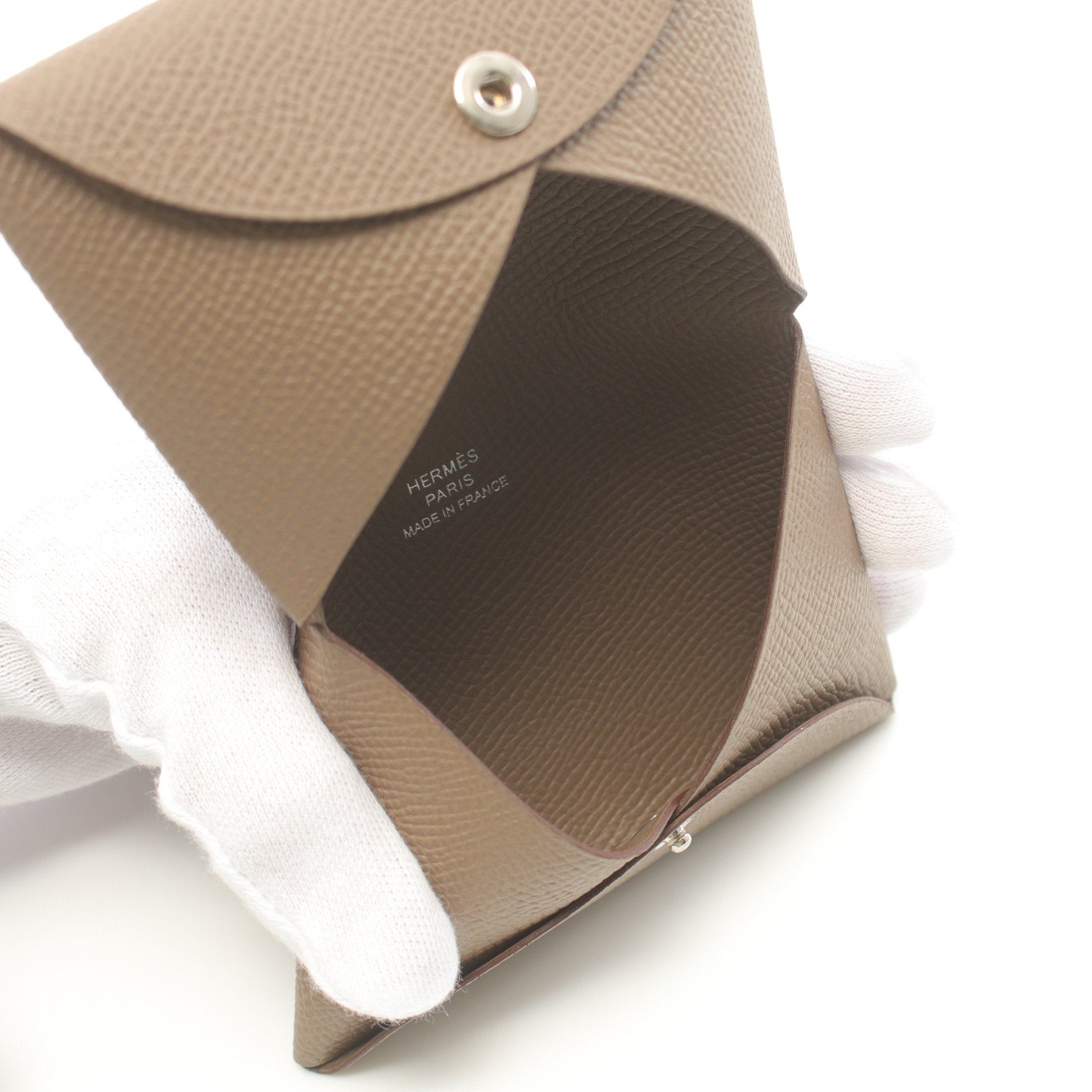 Hermes Hermes Calvi Etoupe Coin Purse Veau Epsom Gray Brown Silver Hardware Double Engraved Size ONE SIZE - 3 Thumbnail
