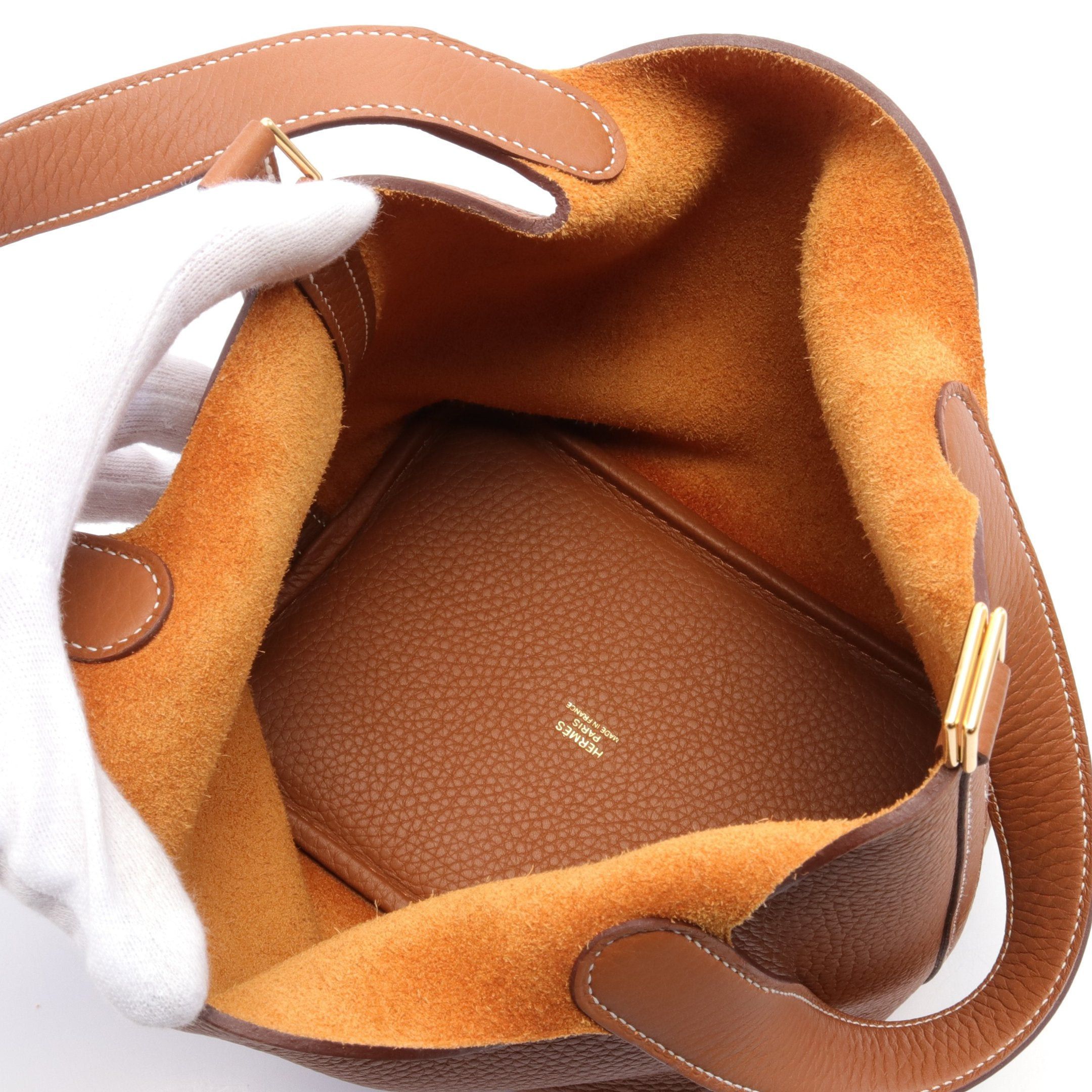 Hermes Hermes Picotan Lock Pm Gold Handbag Clemence Leather Brown Hardware B Stamp Size ONE SIZE - 3 Thumbnail