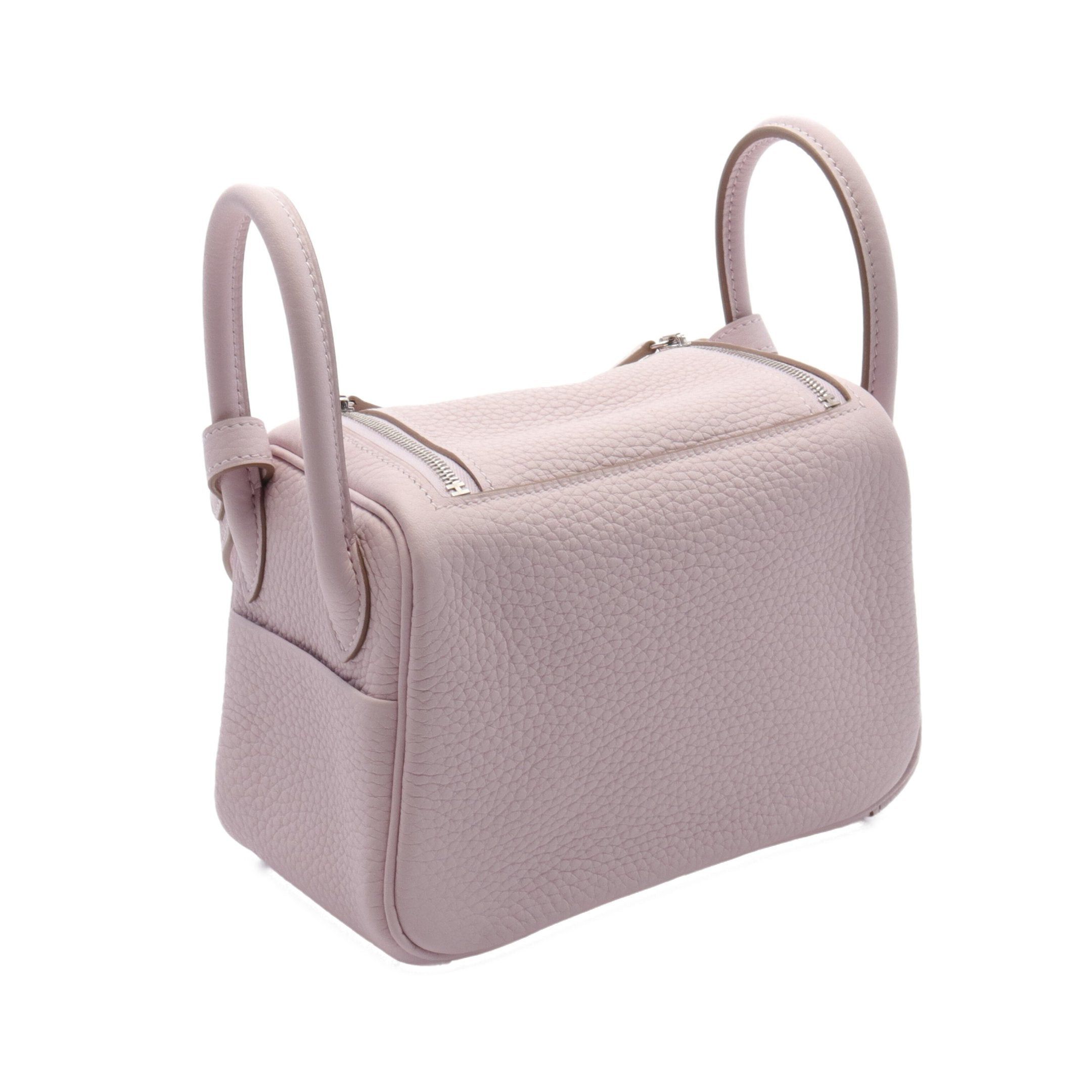 Hermes Hermes Lindy Mini Mauve Pail Shoulder Bag Clemence Leather Light Pink Silver Hardware Double Engraved Size ONE SIZE - 2 Thumbnail