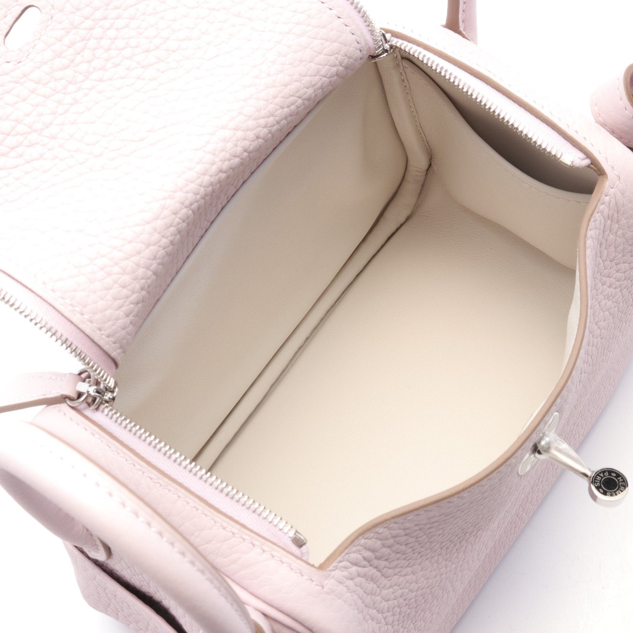 Hermes Hermes Lindy Mini Mauve Pail Shoulder Bag Clemence Leather Light Pink Silver Hardware Double Engraved Size ONE SIZE - 3 Thumbnail