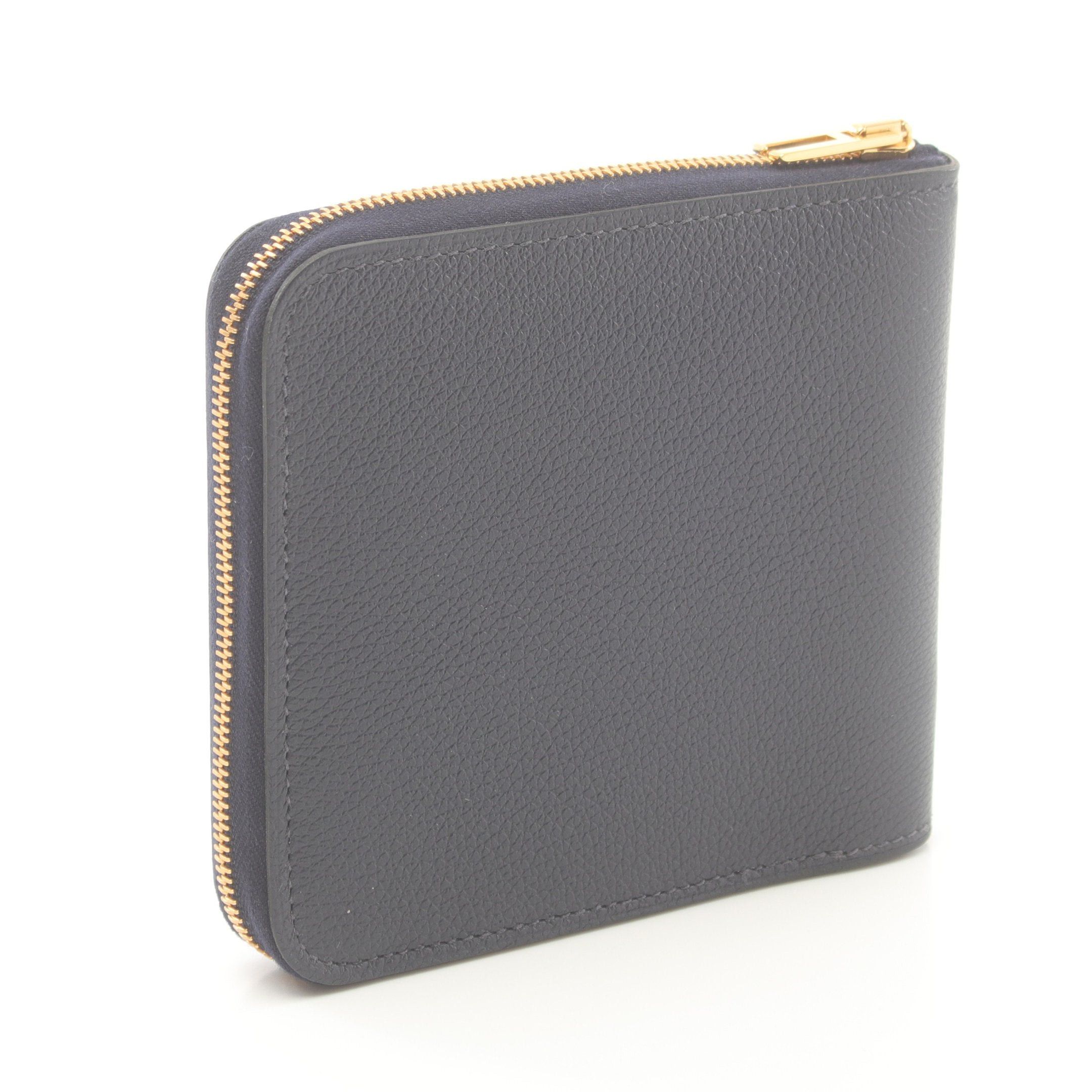 Hermes Hermes Zip Ango Blue Indigo Round Zipper Wallet Evercolor Navy Gold Hardware U Stamp Size ONE SIZE - 2 Thumbnail