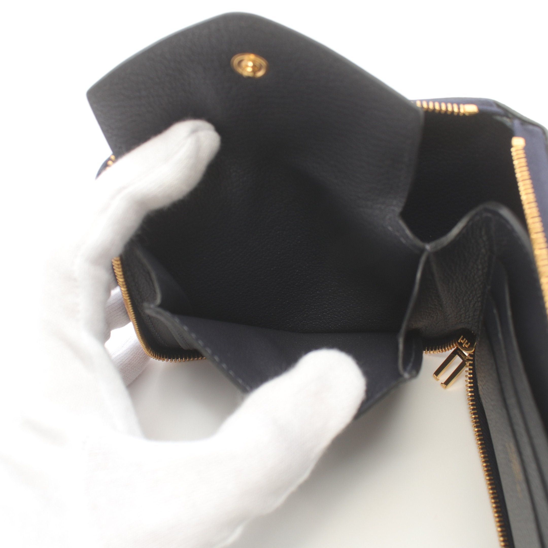 Hermes Hermes Zip Ango Blue Indigo Round Zipper Wallet Evercolor Navy Gold Hardware U Stamp Size ONE SIZE - 6 Thumbnail