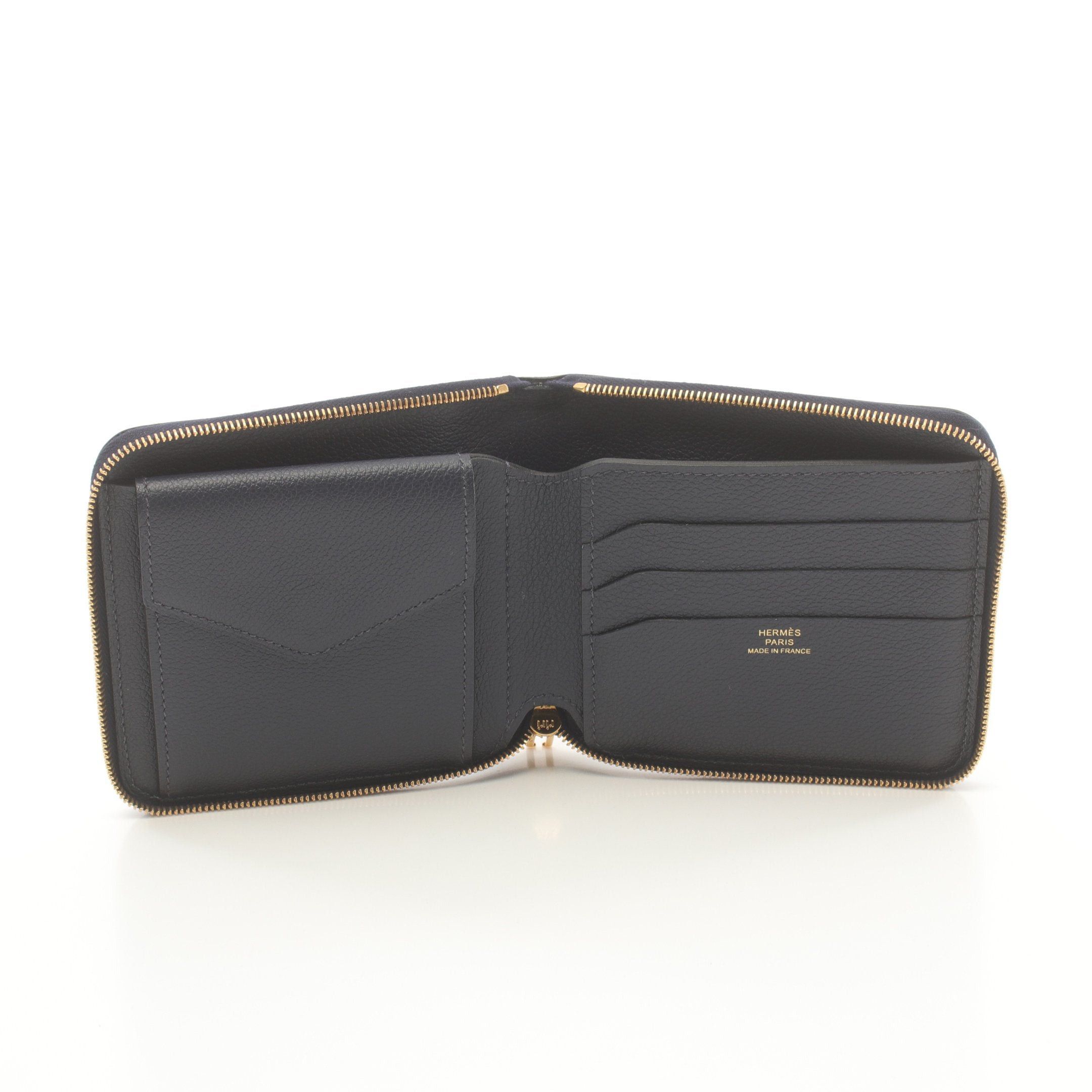 Hermes Hermes Zip Ango Blue Indigo Round Zipper Wallet Evercolor Navy Gold Hardware U Stamp Size ONE SIZE - 3 Thumbnail