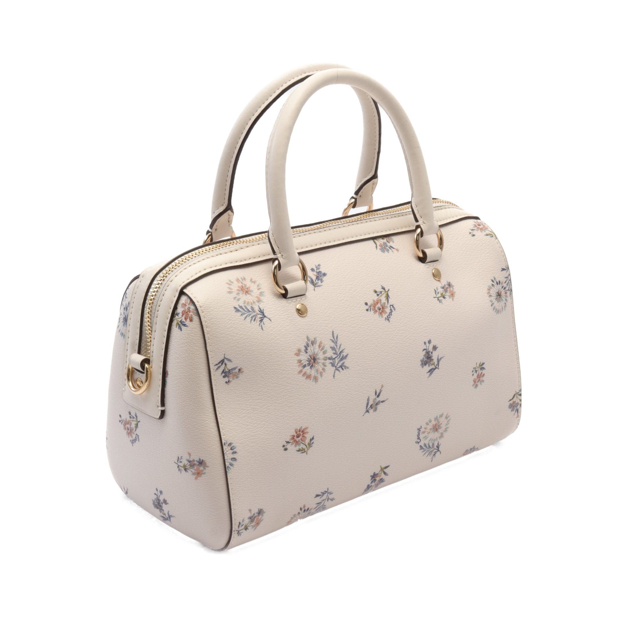 Coach Coach Rowan Satchel Handbag Mini Boston Bag Floral Pattern Leather White Multicolor Size ONE SIZE - 2 Thumbnail