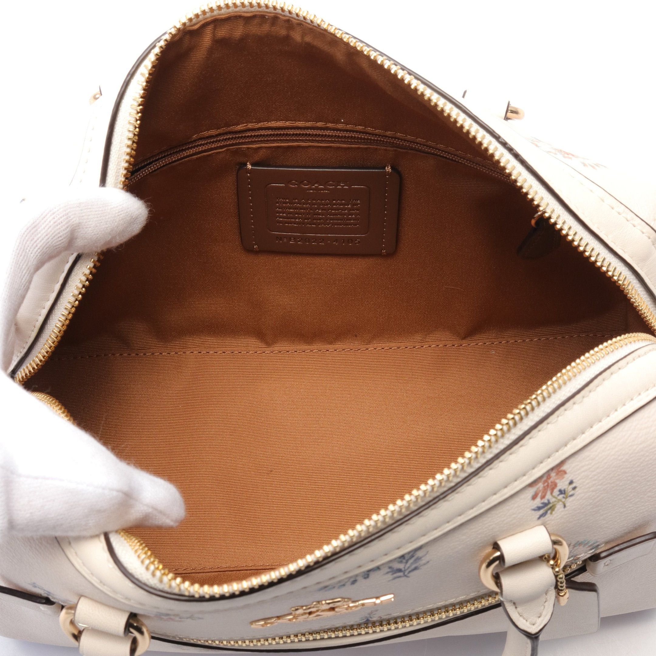 Coach Coach Rowan Satchel Handbag Mini Boston Bag Floral Pattern Leather White Multicolor Size ONE SIZE - 3 Thumbnail