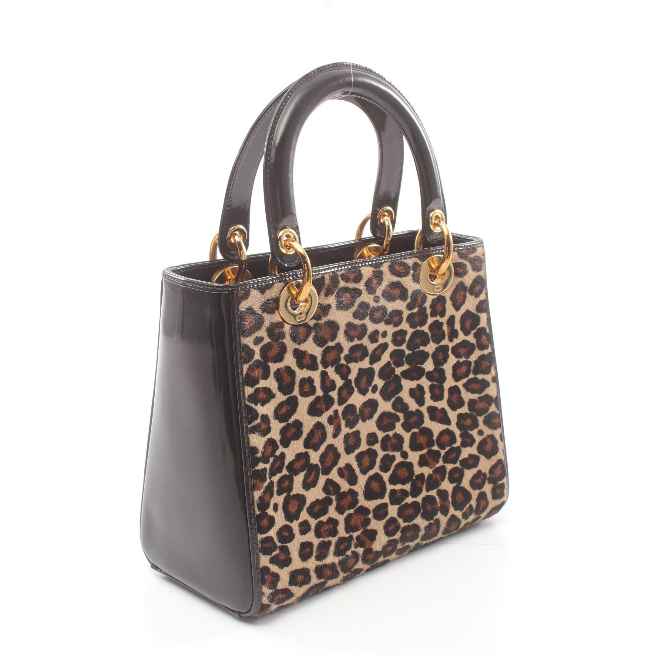 Dior Dior Lady Dior Handbag Leopard Unborn Calf Leather Beige Dark Brown Size ONE SIZE - 2 Thumbnail